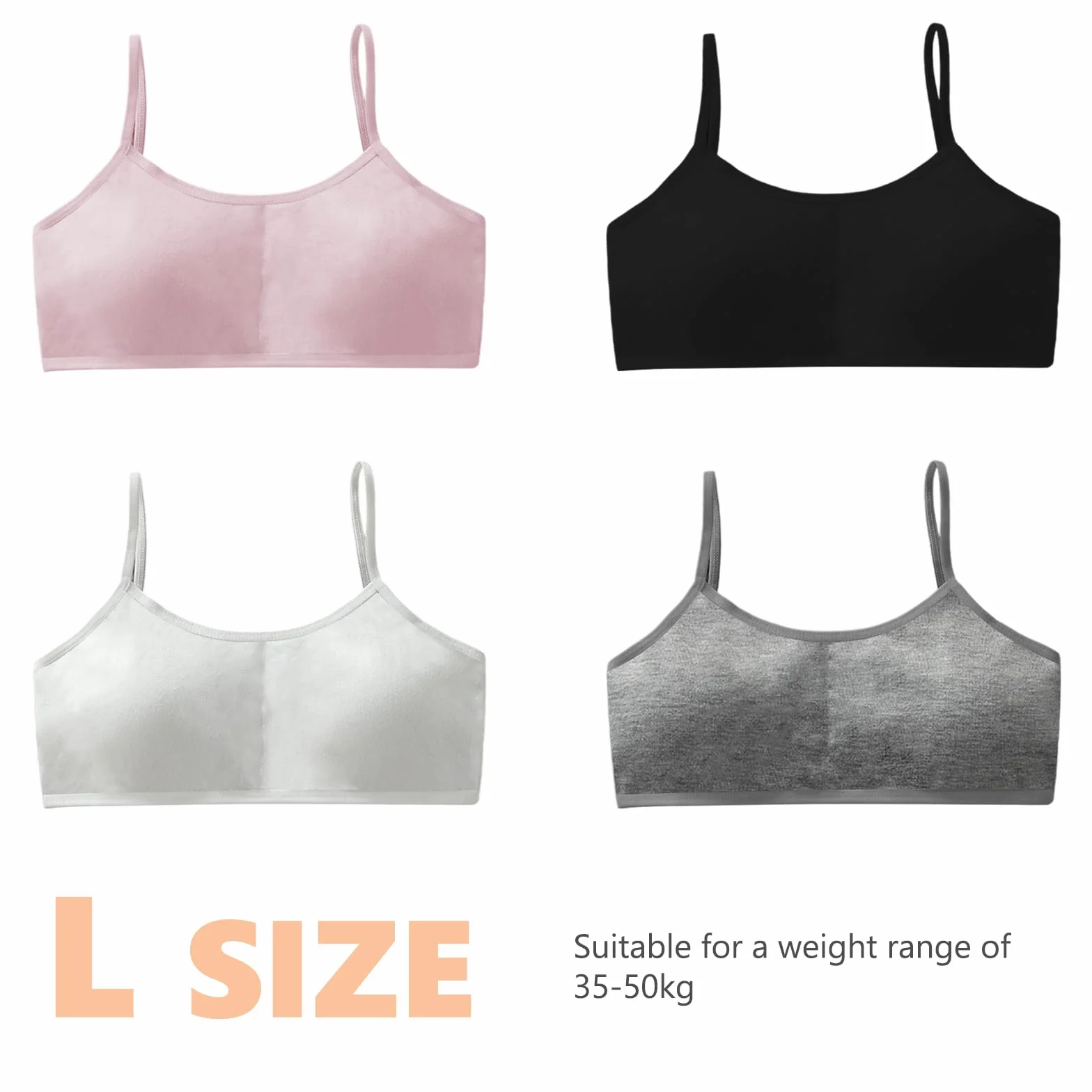 Reggiseno da Allenamento Senza Cuciture in Cotone per Ragazze 12-15 Anni, 4 Pezzi con Spallacci Fissi e Torace Regolabile