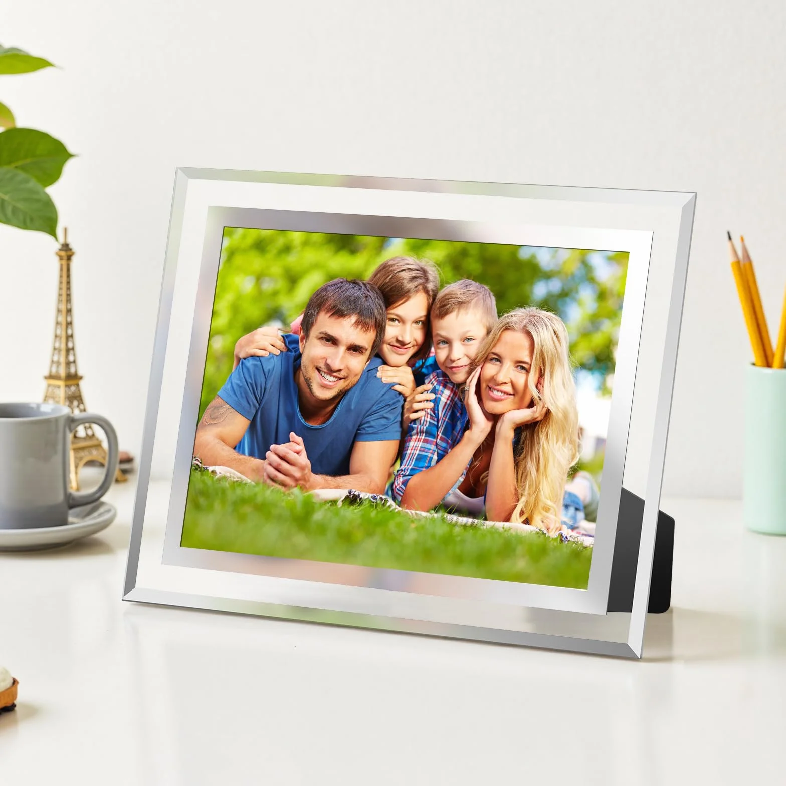 2 Pezzi Cornice Foto 15x20 cm in Vetro, Cornici per Foto 20x15, Moderno Trasparente Portafoto da Tavolo in Argento per Matrimonio, Case, Ufficio, Regalo, Orizzontale o Verticale