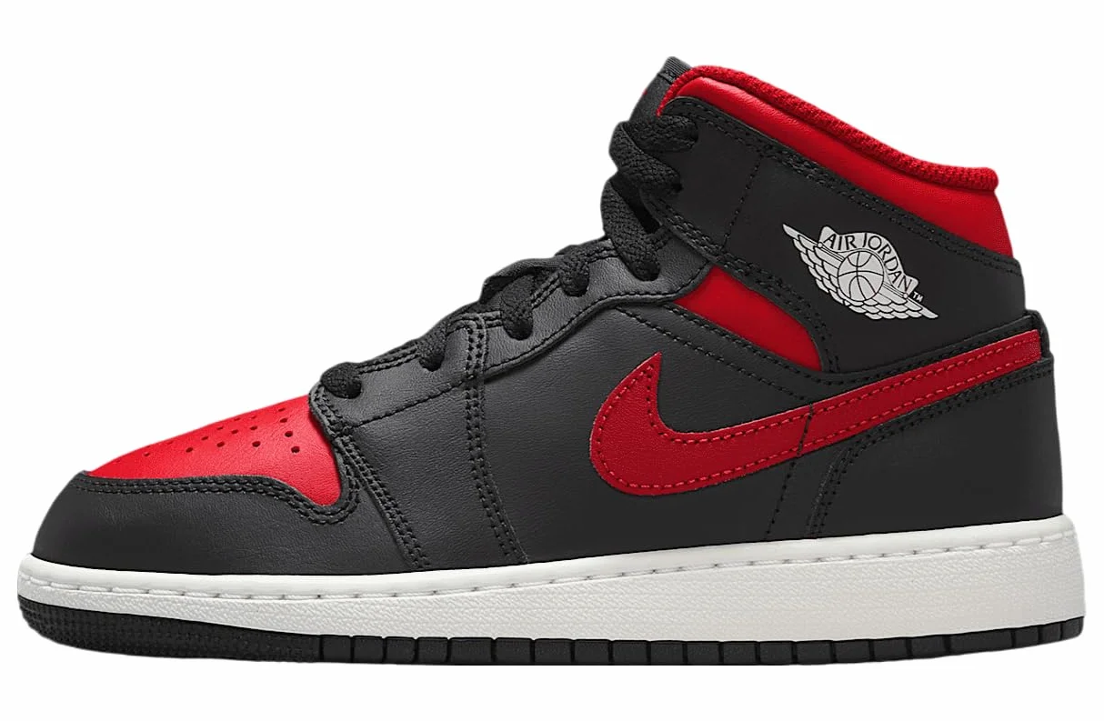 Air Jordan 1 Mid (GS) Nero/Rosso VERSITÀ-Bianco Summit, Nero, 7 Big Kid