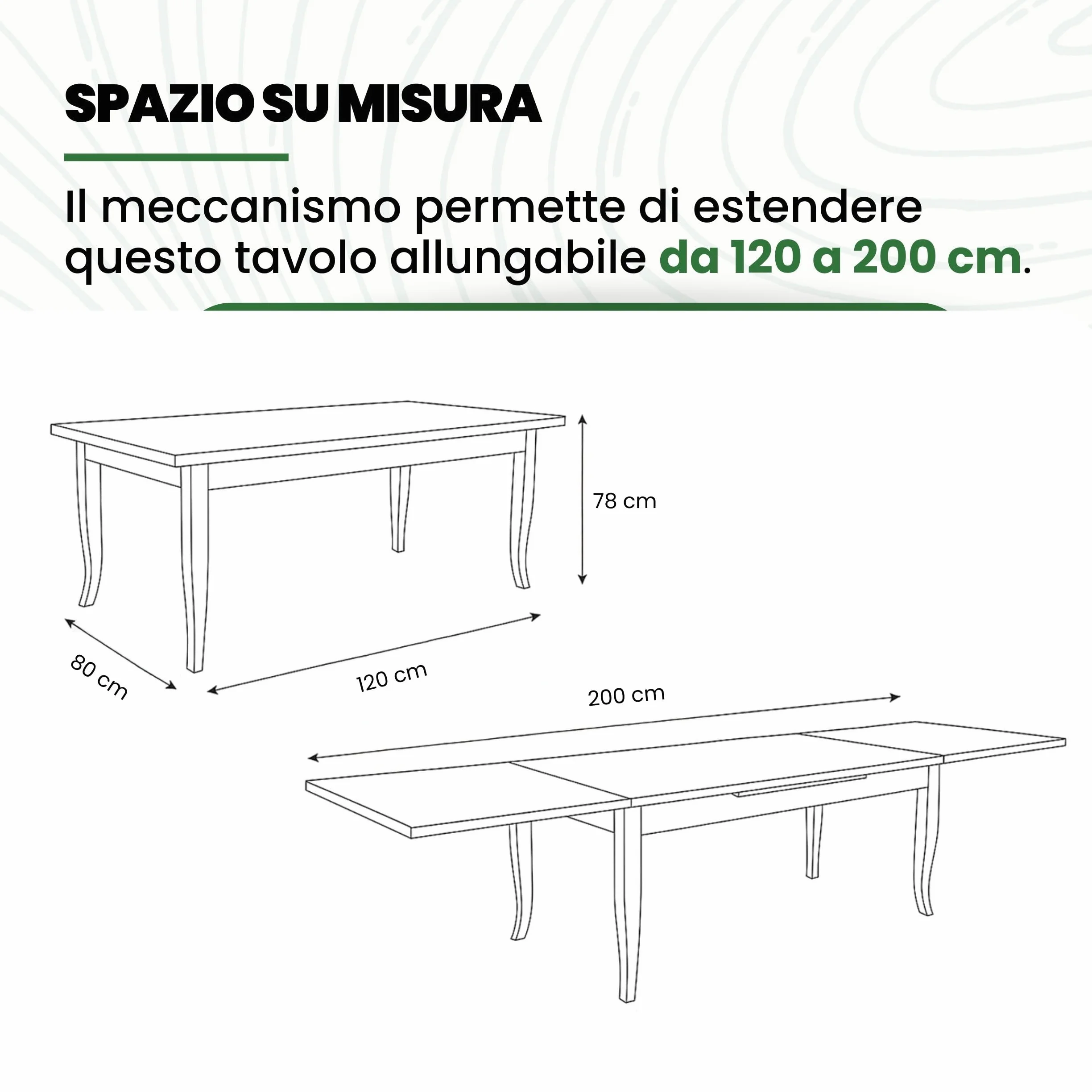 Mar.c.a. Design - Tavolo Rettangolare Allungabile da 120 a 200 cm con Gambe a Sciabola - Tavolo in Legno Massello 120x80x78 cm - Arte Povera Made in Italy