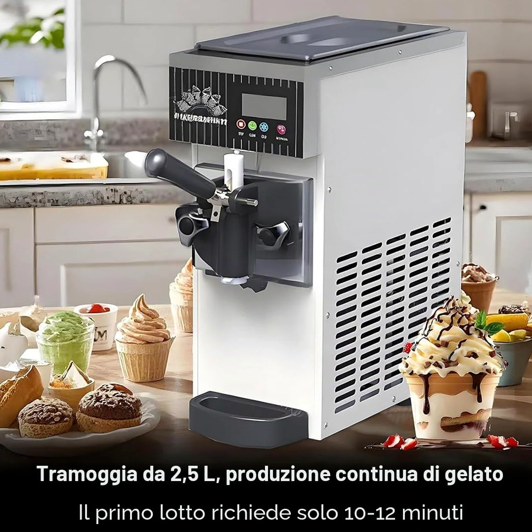 Gelatiera da Banco Gelatiera Soft Serve Monogusto 450 W con Tramoggia 3,5 L, Pannello LCD,Macchina per Gelato Commerciale,Resa da 4-5 kg/H,per Snack Bar di Ristoranti Grey