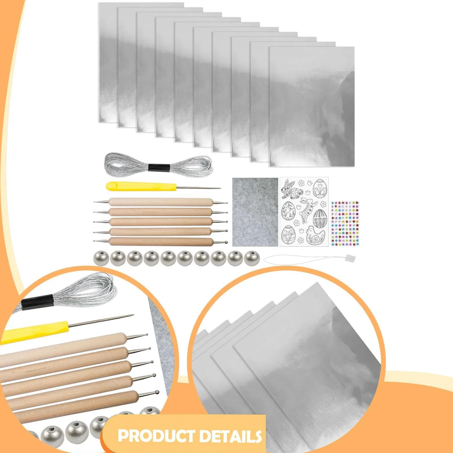 Foglio di Alluminio Foglio Metallico Spesso Kit Decorazioni Embossed Fai Goffrata Progetto Manuale Adatto per Attività Creative Educazione, Argento