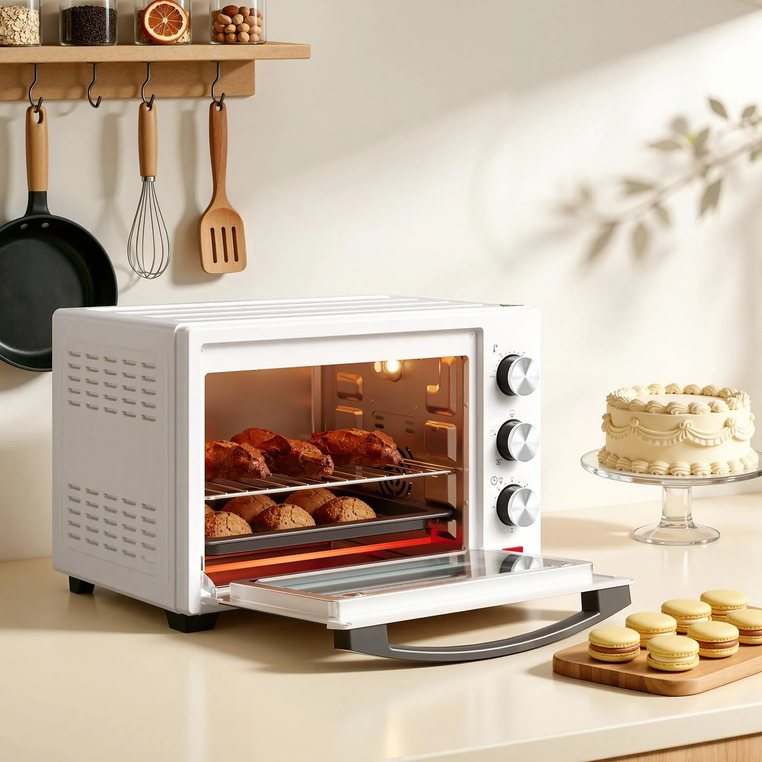 WOLTU Fornetto Elettrico 28L 1600W Temperatura 100-230°C Timer 0-60min Doppio Vetro Bianco