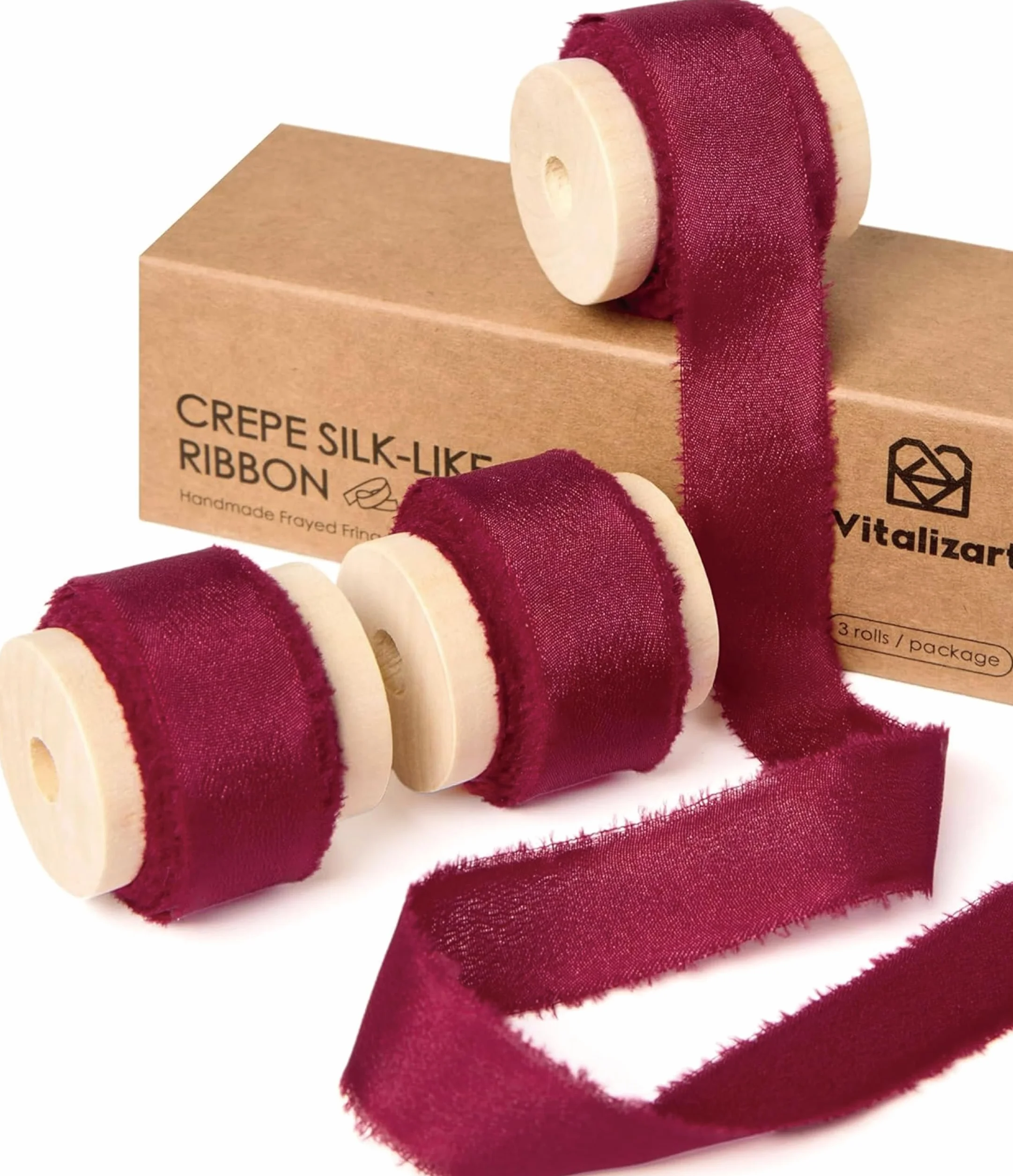 Vitalizart Nastro Regalo Setoso Rosso 1,6 cm x 13,7 m Nastro Crepe Fatto a Mano con Frange per Confezioni Regalo
