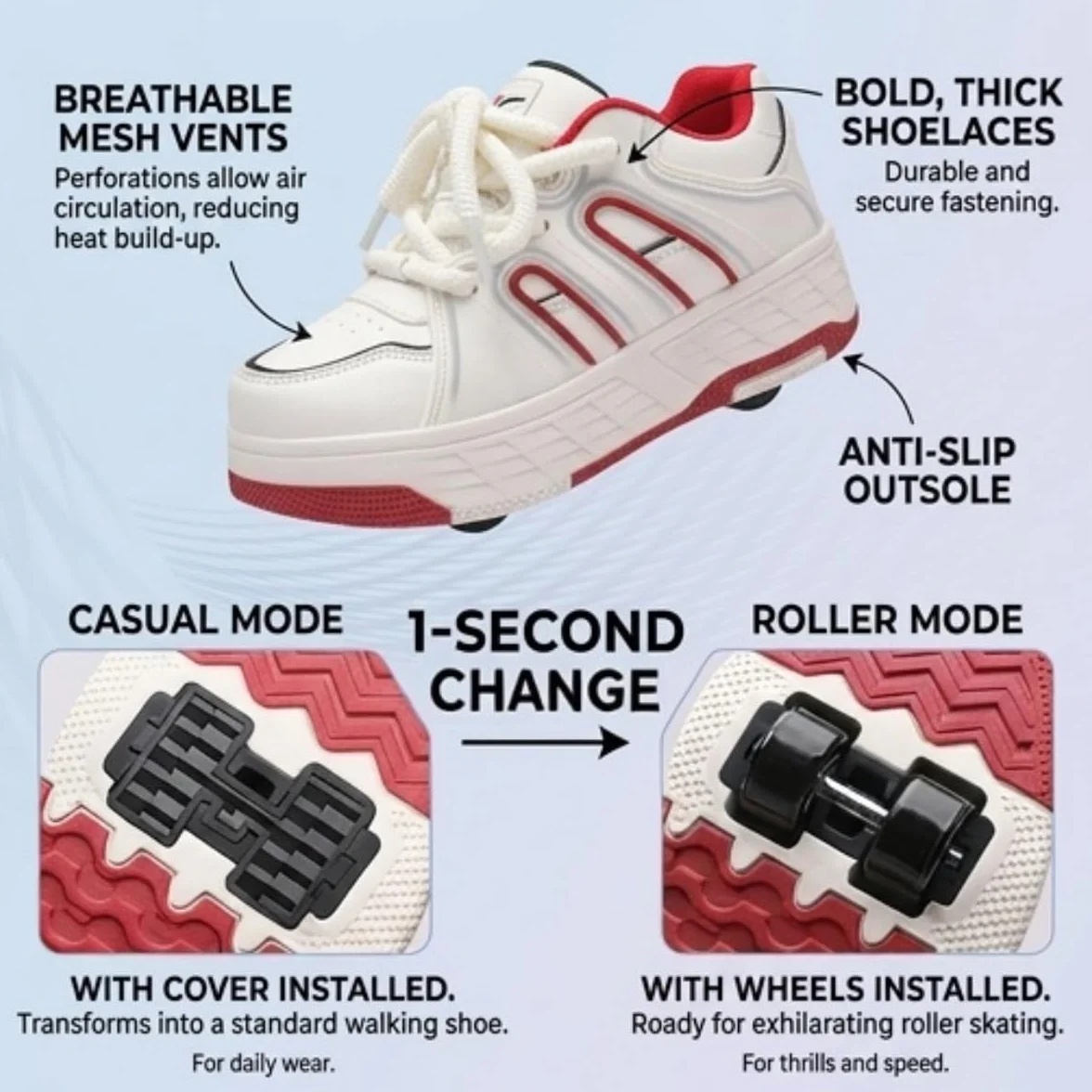 Scarpe con Rotelle 2 in 1 per Bambina e Bambino, Sneakers da Skate con 4 Ruote Rimovibili