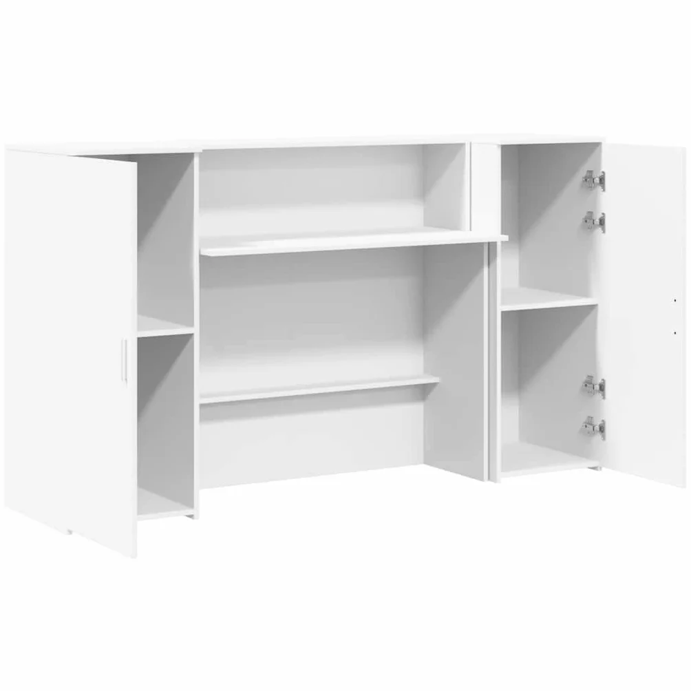 Bancone per ricevimento, bianco, 180 x 50 x 103,5 cm, in legno, moderno bancone con 2 armadi e ripiano per bancone per ufficio, hotel, prassi e saloni di bellezza