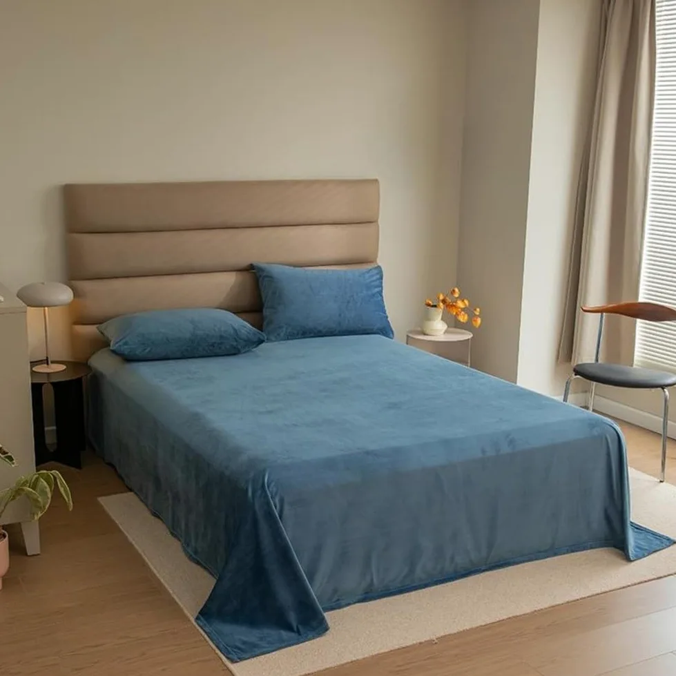 Set copripiumino in velluto, 4 pezzi, con copripiumino, lenzuolo piano e federe con busta, per letto Queen/King Size