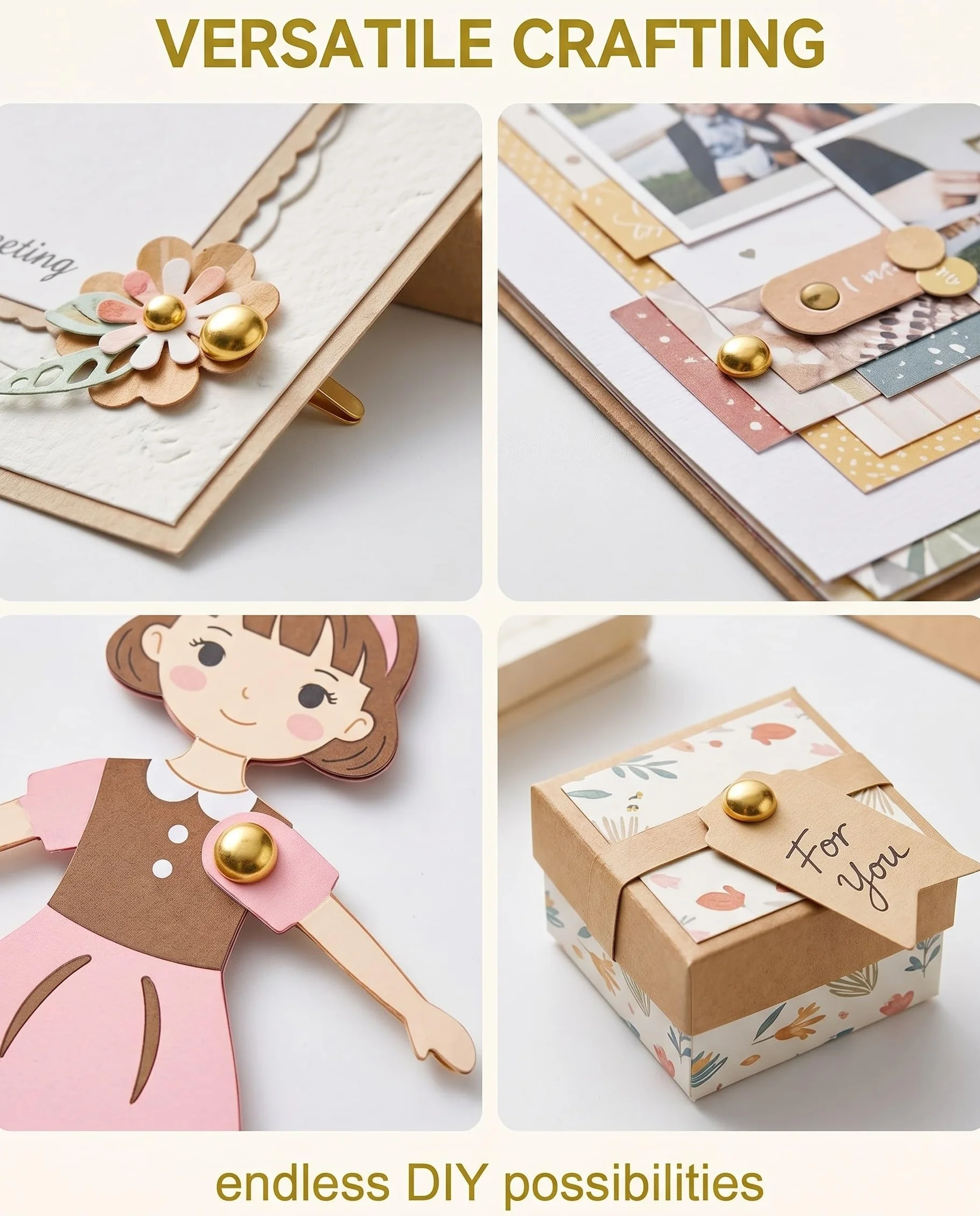 Fermacampioni Piccoli 300 pezzi Dorati Testa Rotonda Doppio Piede per Scrapbooking
