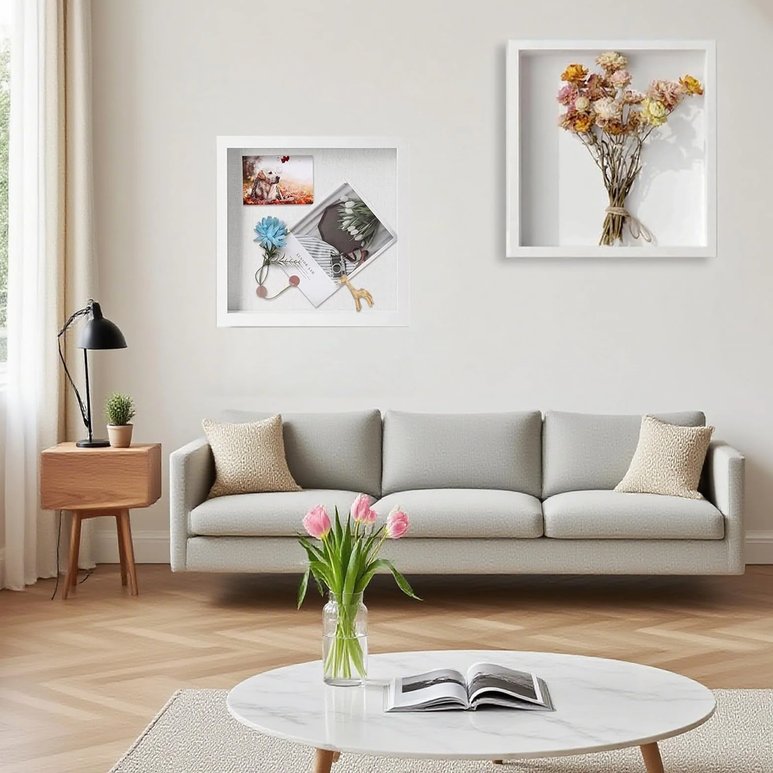 Cornice Portafoto 3D, 30 x 40 cm, Cornice Profonda da Riempire, con Lastra Acrilica Trasparente, Cornici 3D Rettangolare, Cornici per Lggetti in Legno, per Regali di Ricordo di Famiglia, Bianco