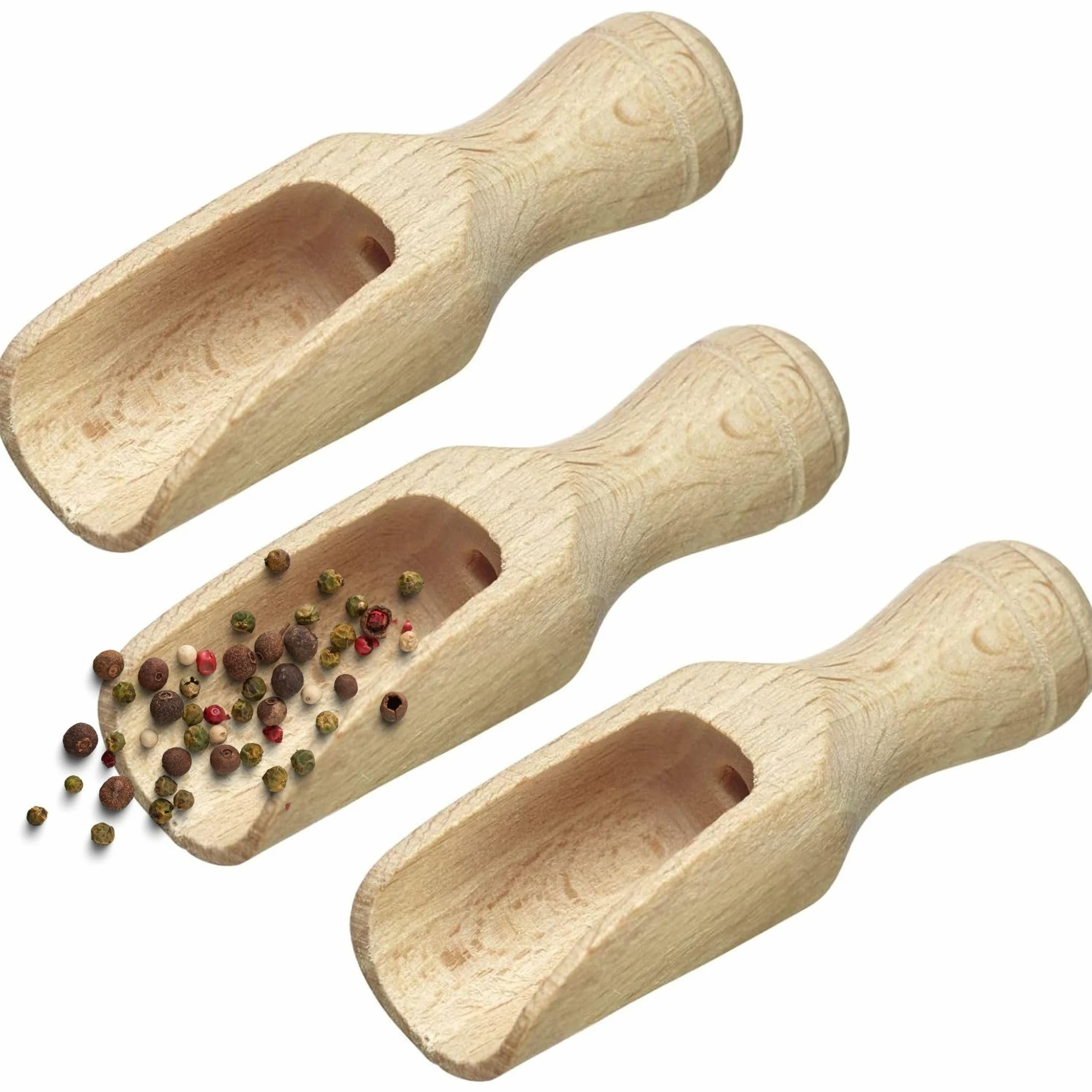 Westmark Set di 3 palette per spezie, volume di riempimento: 2 g (farina) 3 ml, in legno di faggio, mini, marrone chiaro, 91932270
