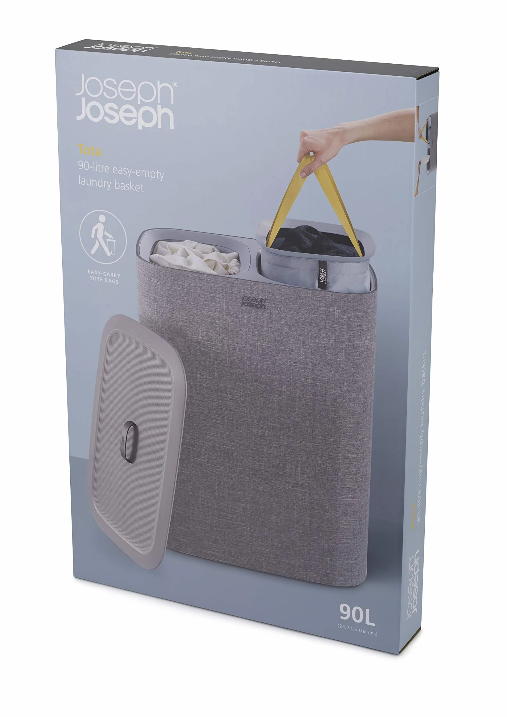 Joseph Joseph Tota Cesto da Biancheria 90 litri con separatore, 2 sacchi rimovibili Grigio