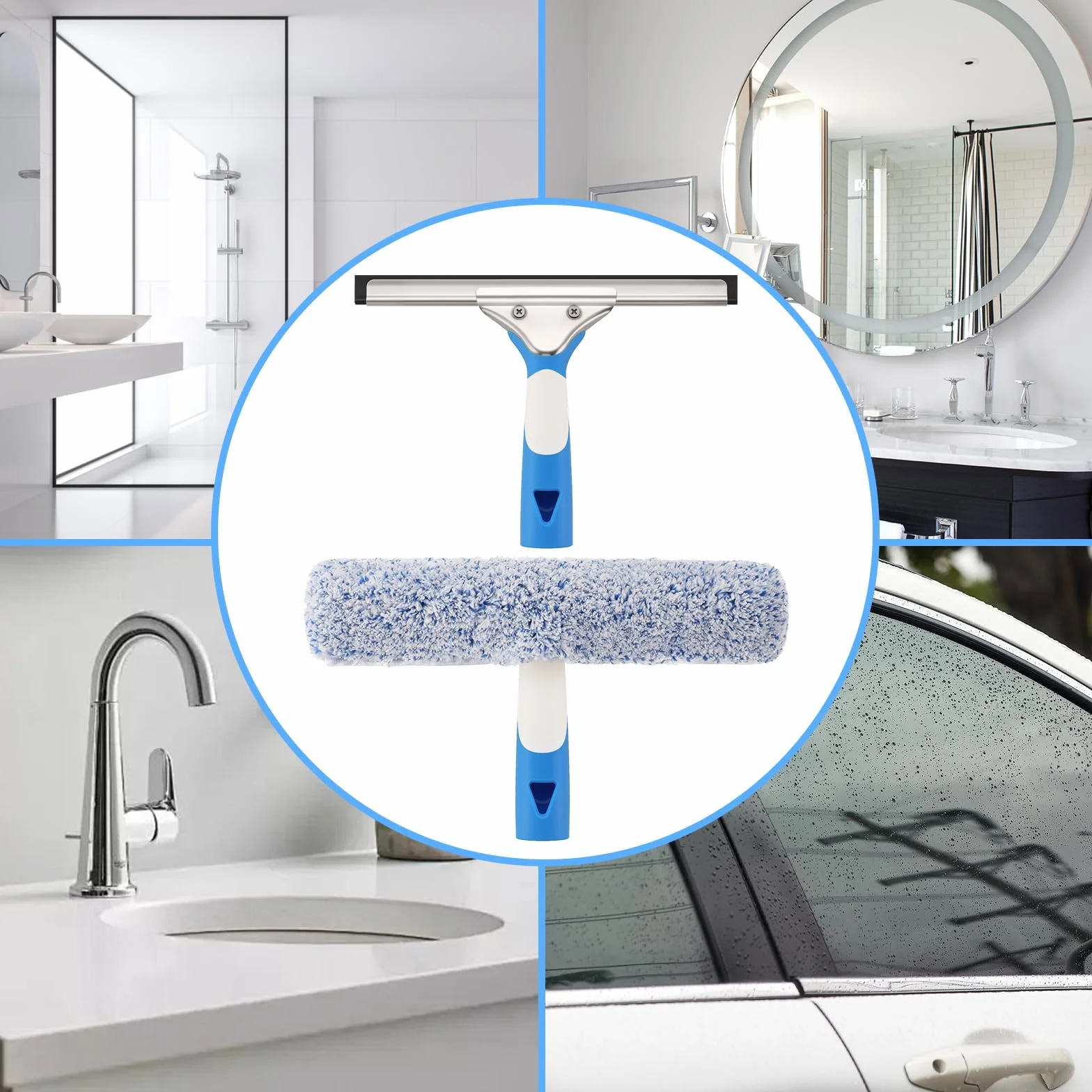 Mitclear Tergivetro in Silicone 25cm, Lavavetri in Microfibra, Acciaio Inox, Kit Pulizia Vetri