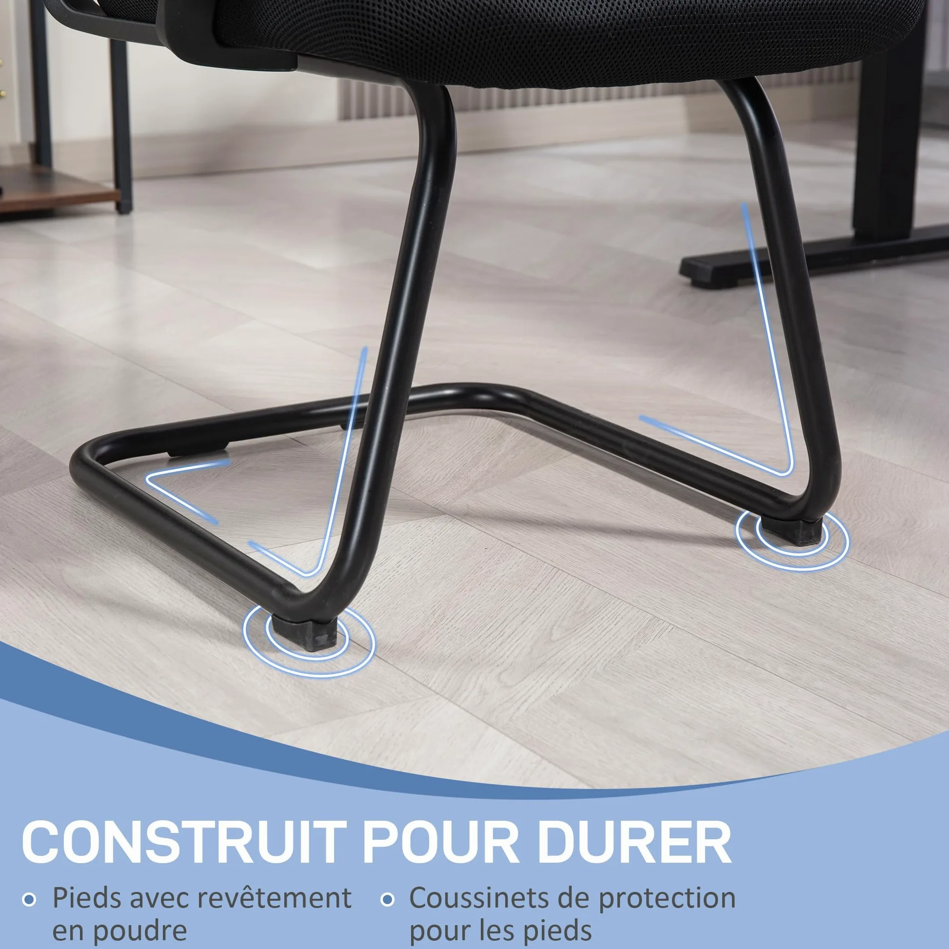 HOMCOM Sedia da ufficio a rete Sedia da ufficio senza rotelle, sedia ergonomica per riunioni con base a slitta, per sale conferenze, camere da letto, aree d'attesa, aree di ricevimento, nera