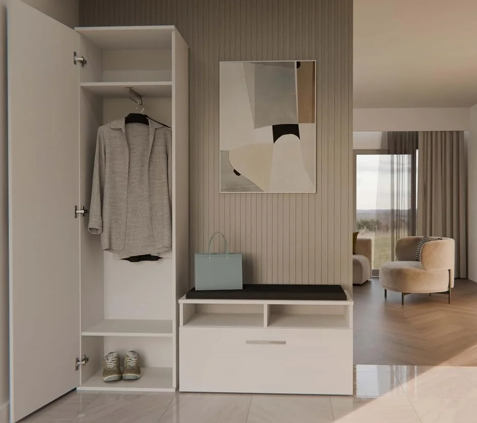 BDW Appendiabiti con specchio, moderno, multifunzionale, per corridoio, camera da letto, cameretta dei bambini, 180 x 50 x 35 (T), bianco