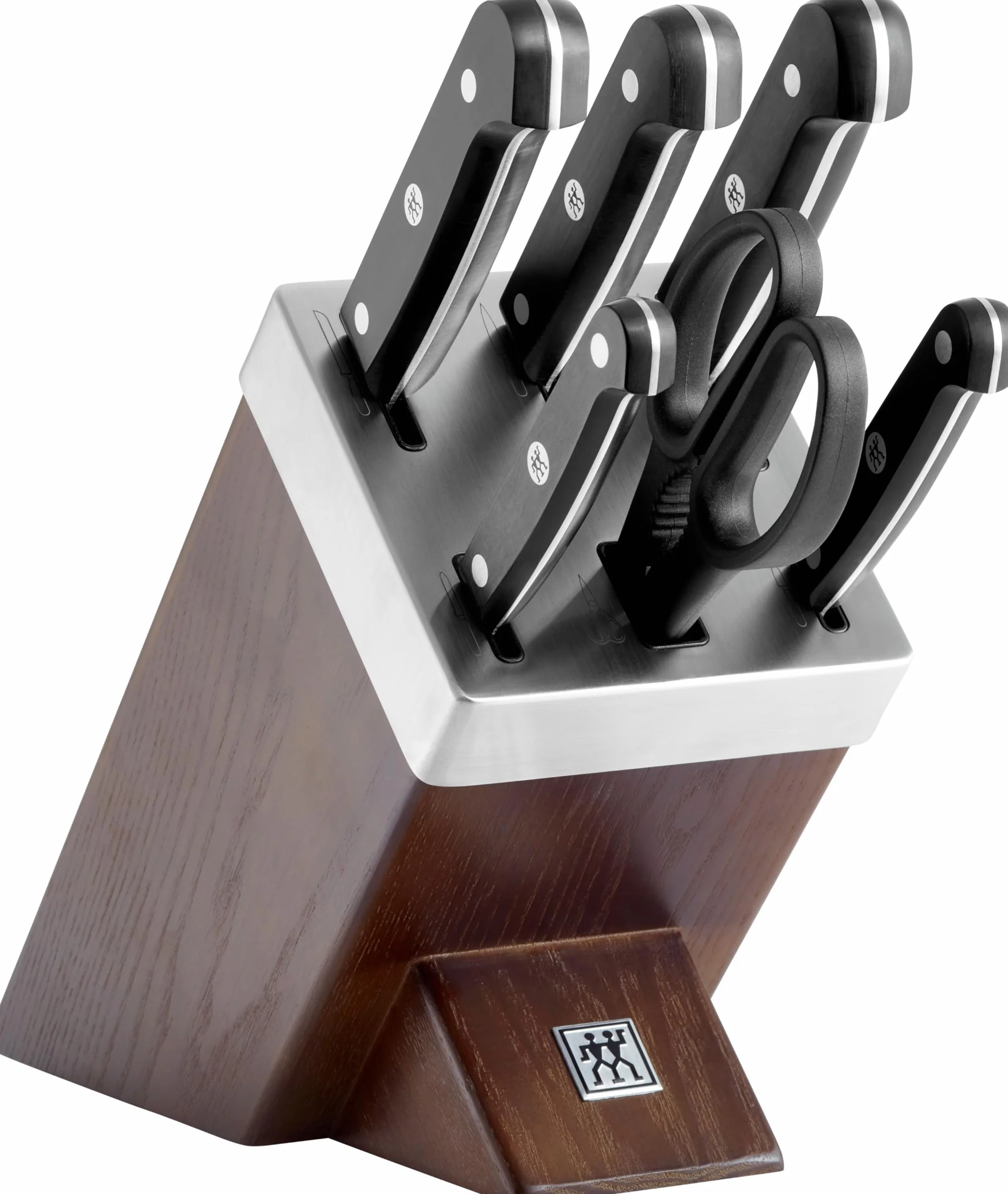 ZWILLING Ceppo di Coltelli Autoaffilante, 7 Pezzi, Ceppo in Legno, Coltelli e Forbici in Acciaio Inox/Impugnature in Plastica, Gourmet