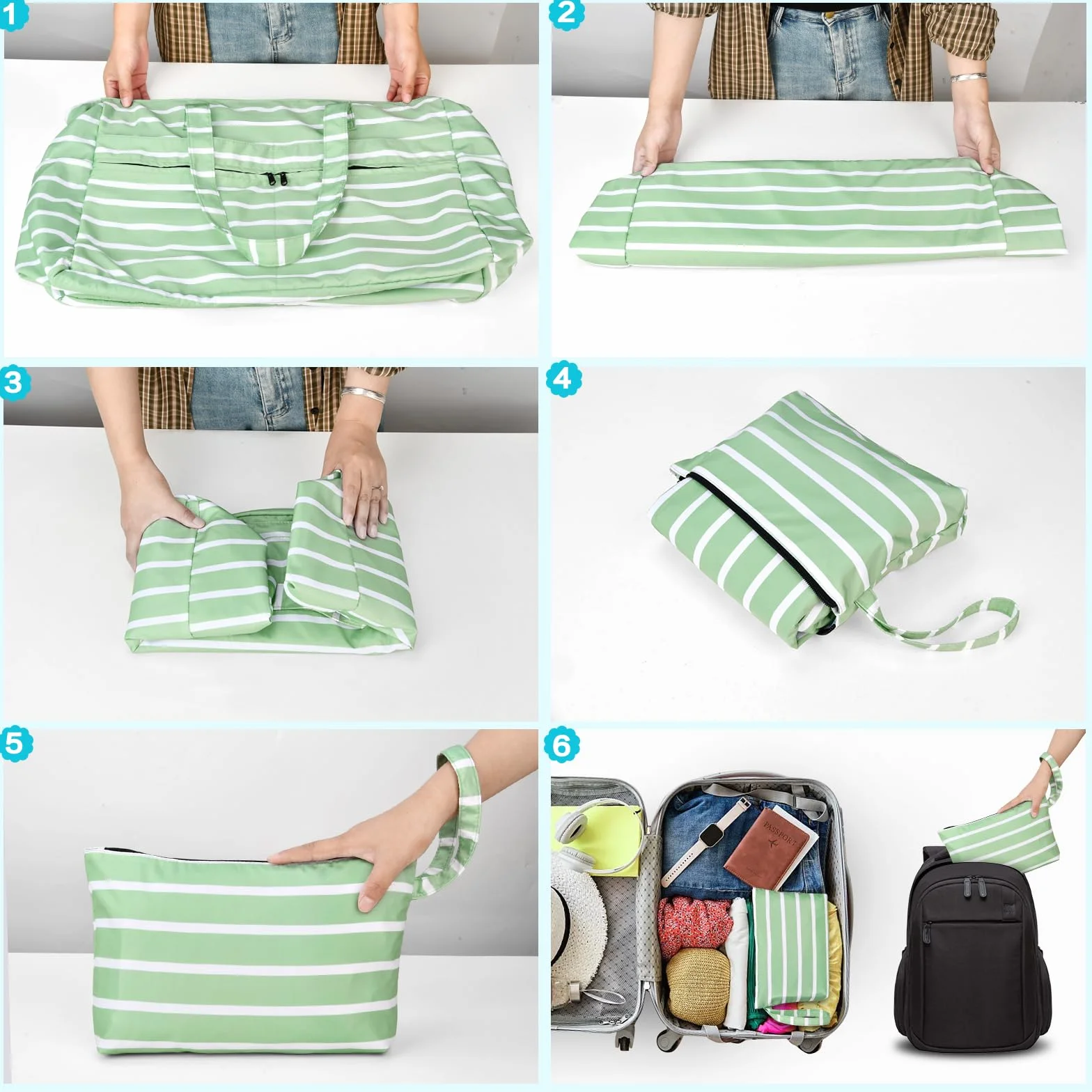Borsa Mare Donna Grande, Borsa Spiaggia Donna Impermeabile con Zip Borse Mare Grande XXL Famiglia 50L Pieghevole Leggera Borse Beach Tote Bag per Spiaggia, Viaggio, Vacanza, Piscina