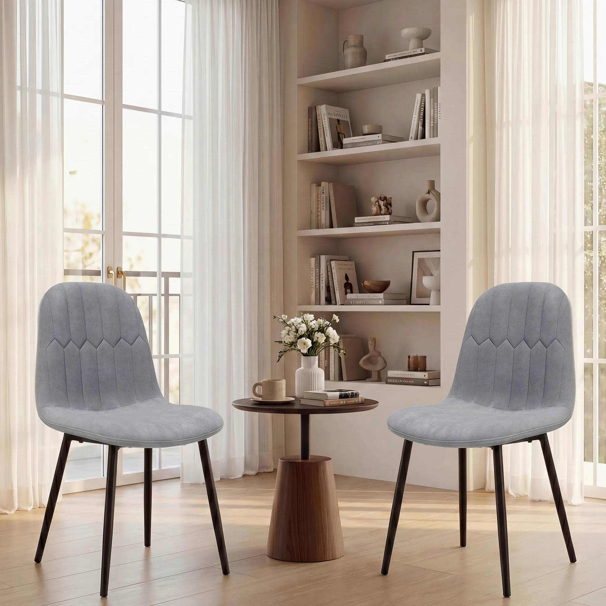 APICIZON Set di 4 sedie da pranzo in velluto, imbottite, schienale ergonomico, gambe in metallo, design retrò migliorato, per cucina, sala da pranzo, grigio