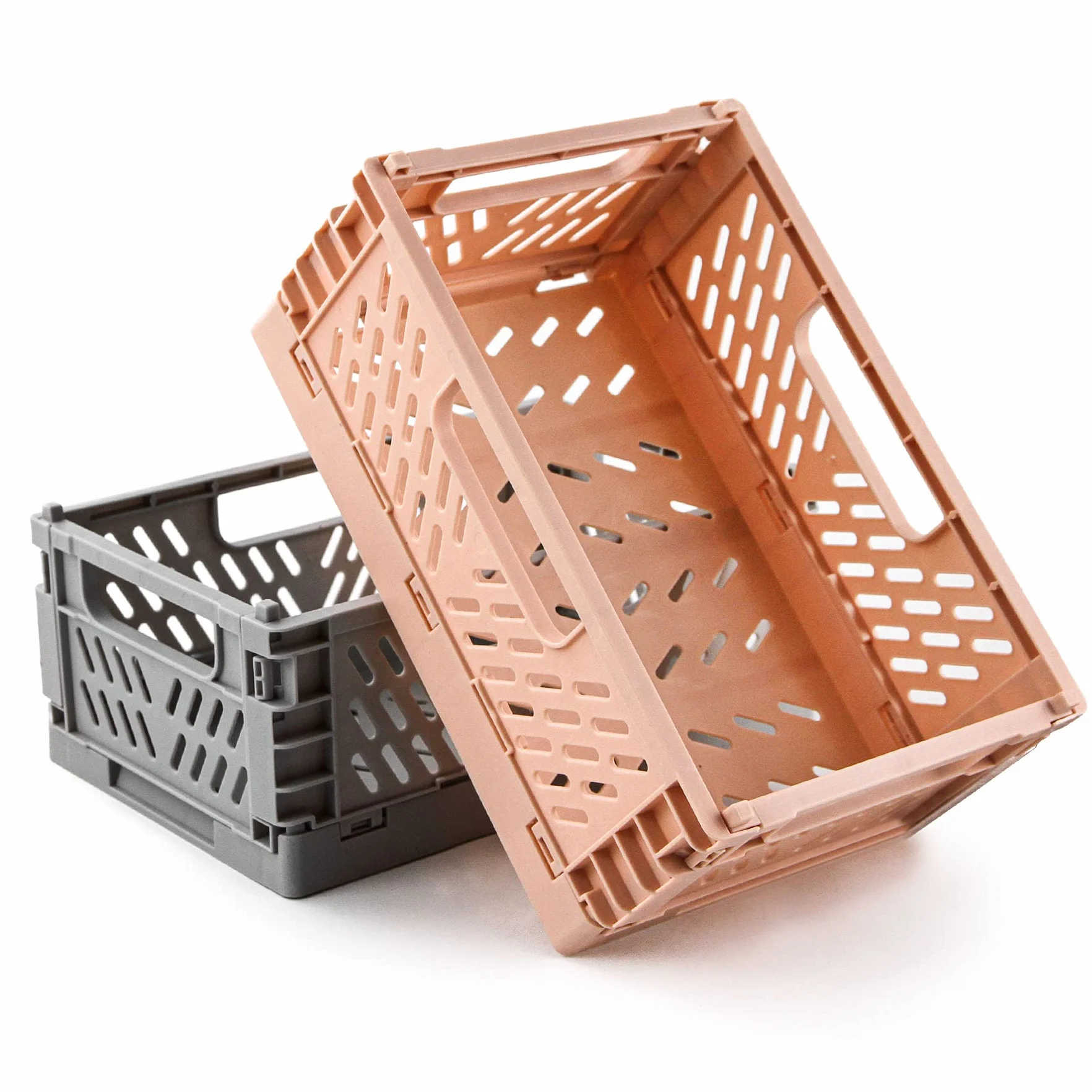 Spesh scatole pieghevoli impilabili portaoggetti in plastica con manici 22x15x9 cm Rosa Grigio