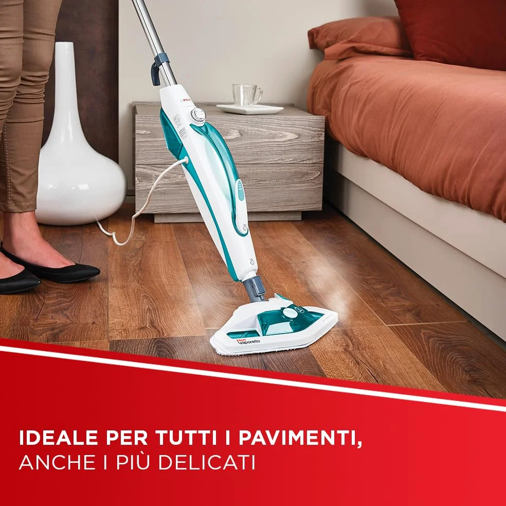 Polti Vaporetto SV450 Double, Scopa Vapore 2 in 1 con Pulitore Portatile, Potenza Max 1500 W, 13 Accessori Inclusi, Serbatoio Estraibile da 0,3 L, Azzurro e Bianco