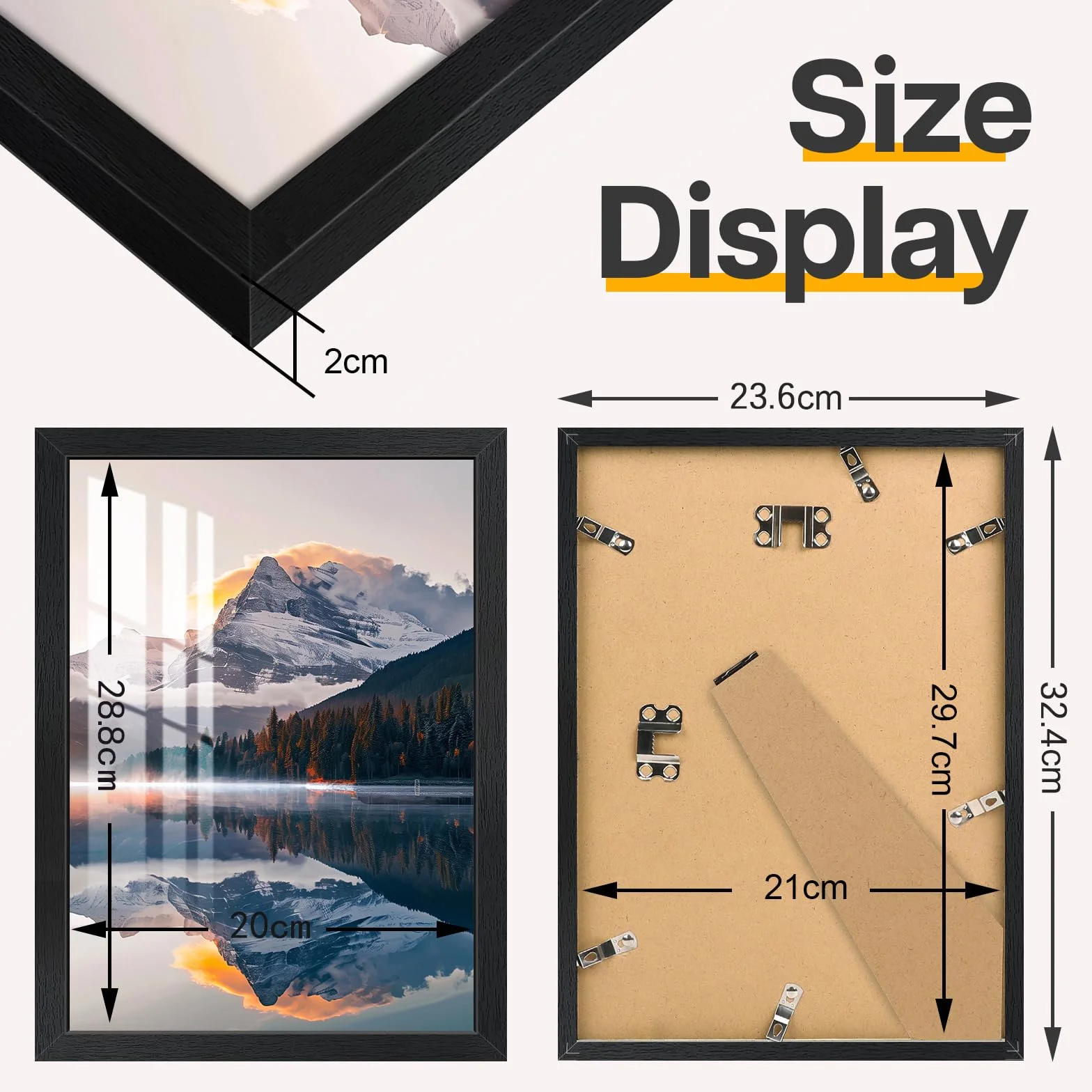 2cm 6Pcs A4 Cornice per Foto con Plexiglas HD, Cornice in Legno Nera 20x30cm, Cornice Portafoto per Pareti e Tavoli Orizzontali o Verticali per Foto, Immagini, Poster, Puzzle, Documenti, Diplomi