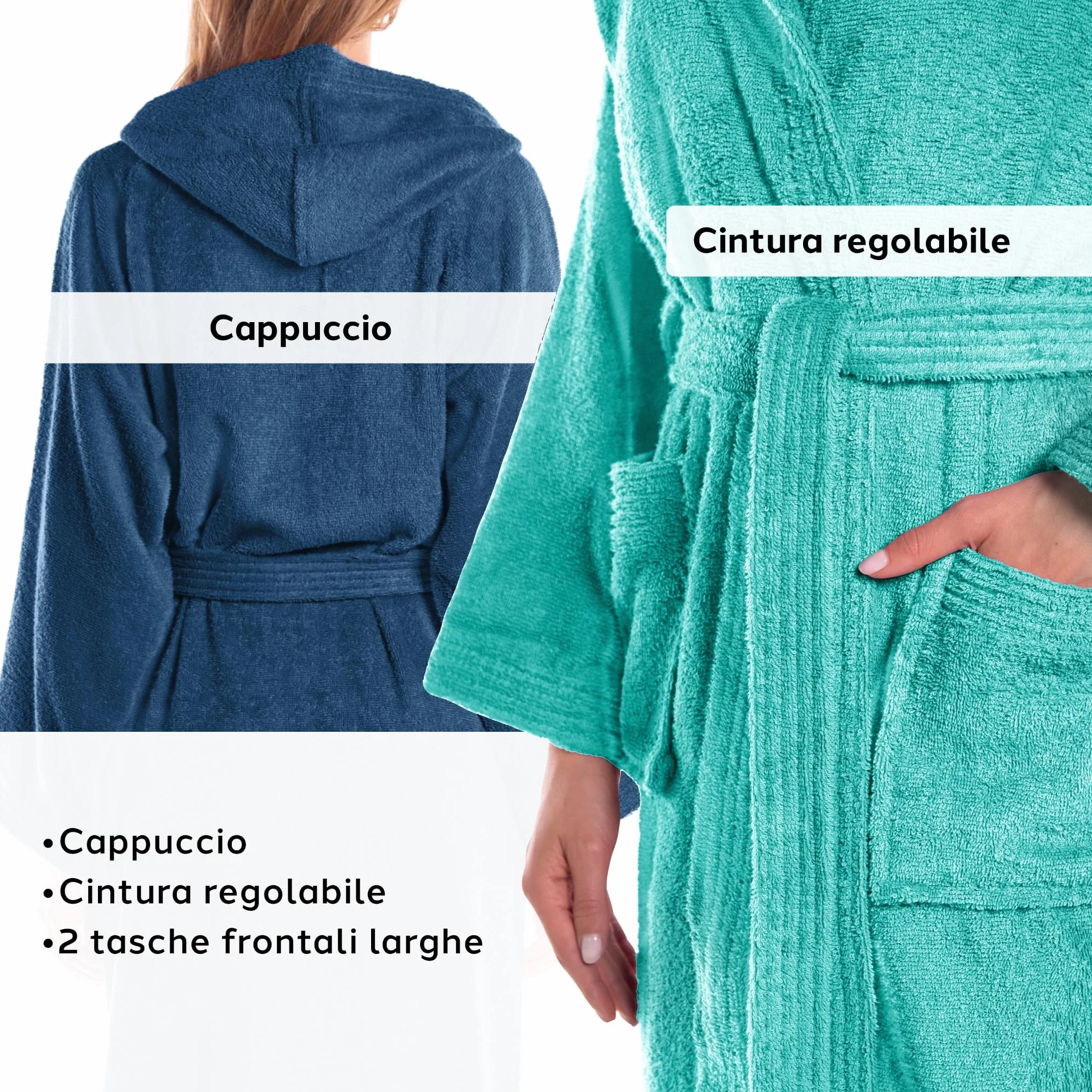 Caleffi - Accappatoio Uomo - Accappatoio Donna in Spugna di Cotone - Accappatoio Uomo Spugna Con Cappuccio - Accappatoio Piscina Palestra - Morbido e Assorbente, Asciugatura Rapida