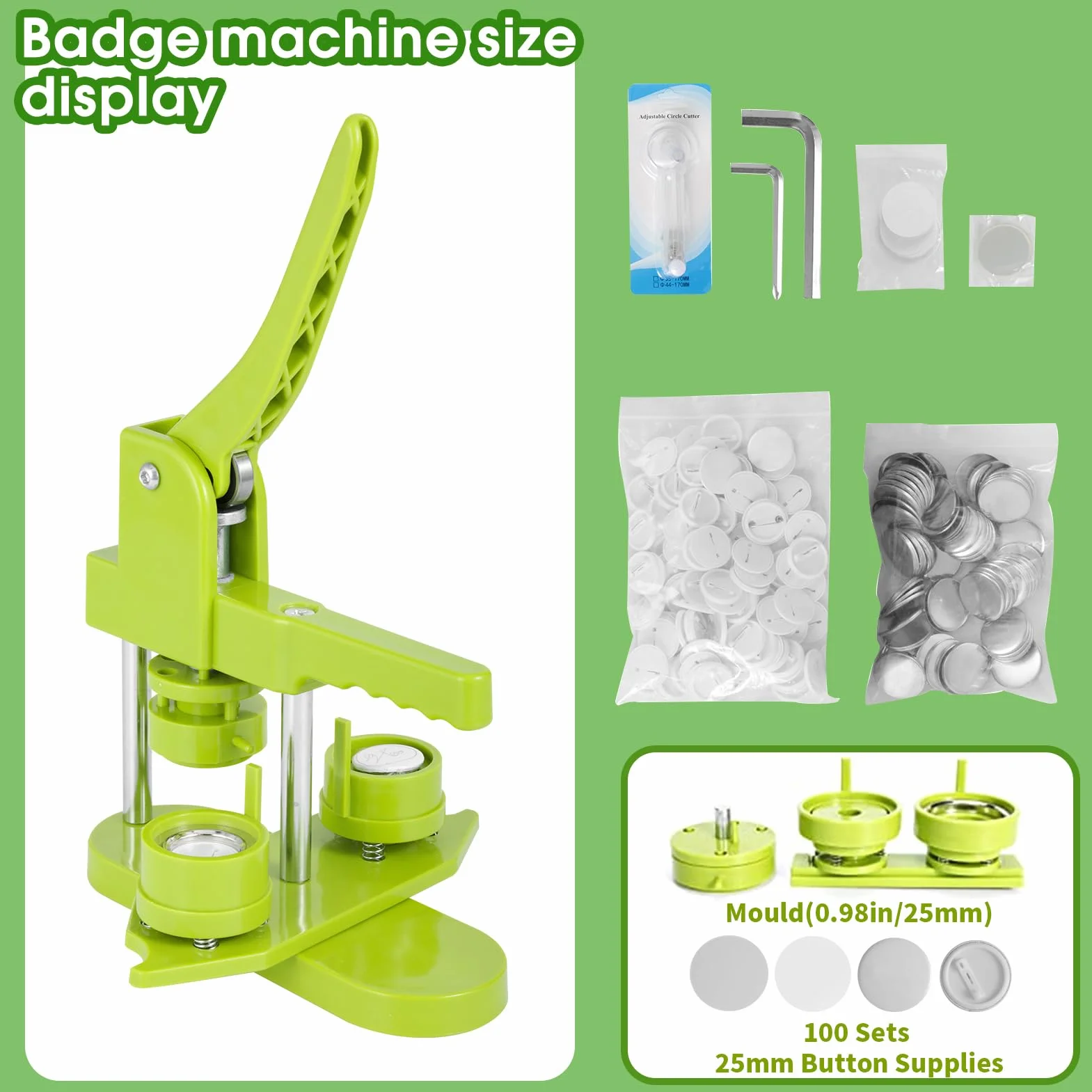 Macchina per bottoni da 25 mm con 100 pezzi e taglierina circolare, Disco a pressione push-pull per fai da te
