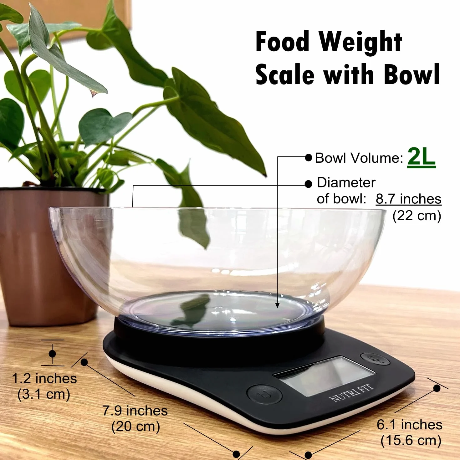 NUTRI FIT Bilancia digitale per alimenti con ciotola da 2L, bilancia da cucina digitale per cucinare once e grammi, 4 unità con precisione 0,1 oz/1 g, ampio display LCD-Nero