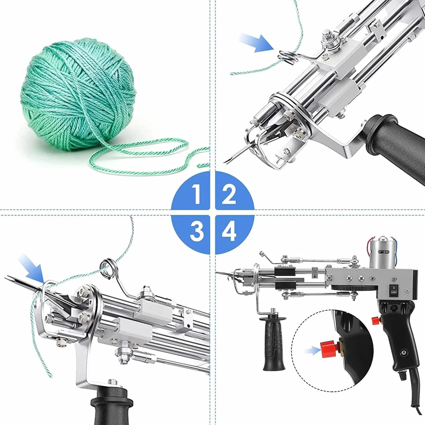 Pistola Tufting,5-40 Steps/S Tufting Gun Pistola elettrica a spruzzo 7-21 mm Regolabile Macchina per maglieria Tappeti per Natale Artigianato Tappeto Abbigliamento