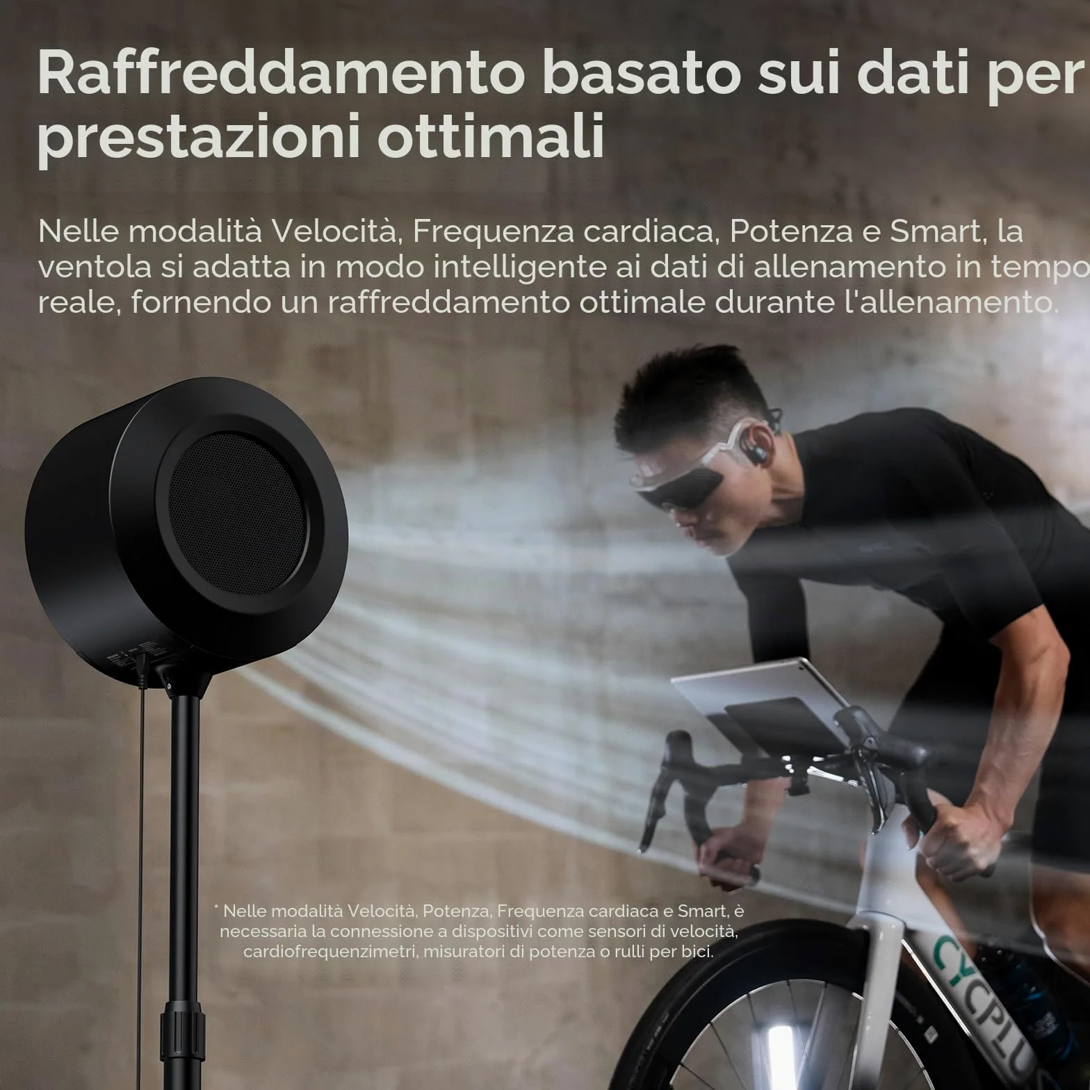 CYCPLUS - Ventilatore intelligente per ciclismo indoor, motore BLDC, 5 modalità vel., telecomando e controllo app, Bluetooth/ANT+, basso rumore per allenatori