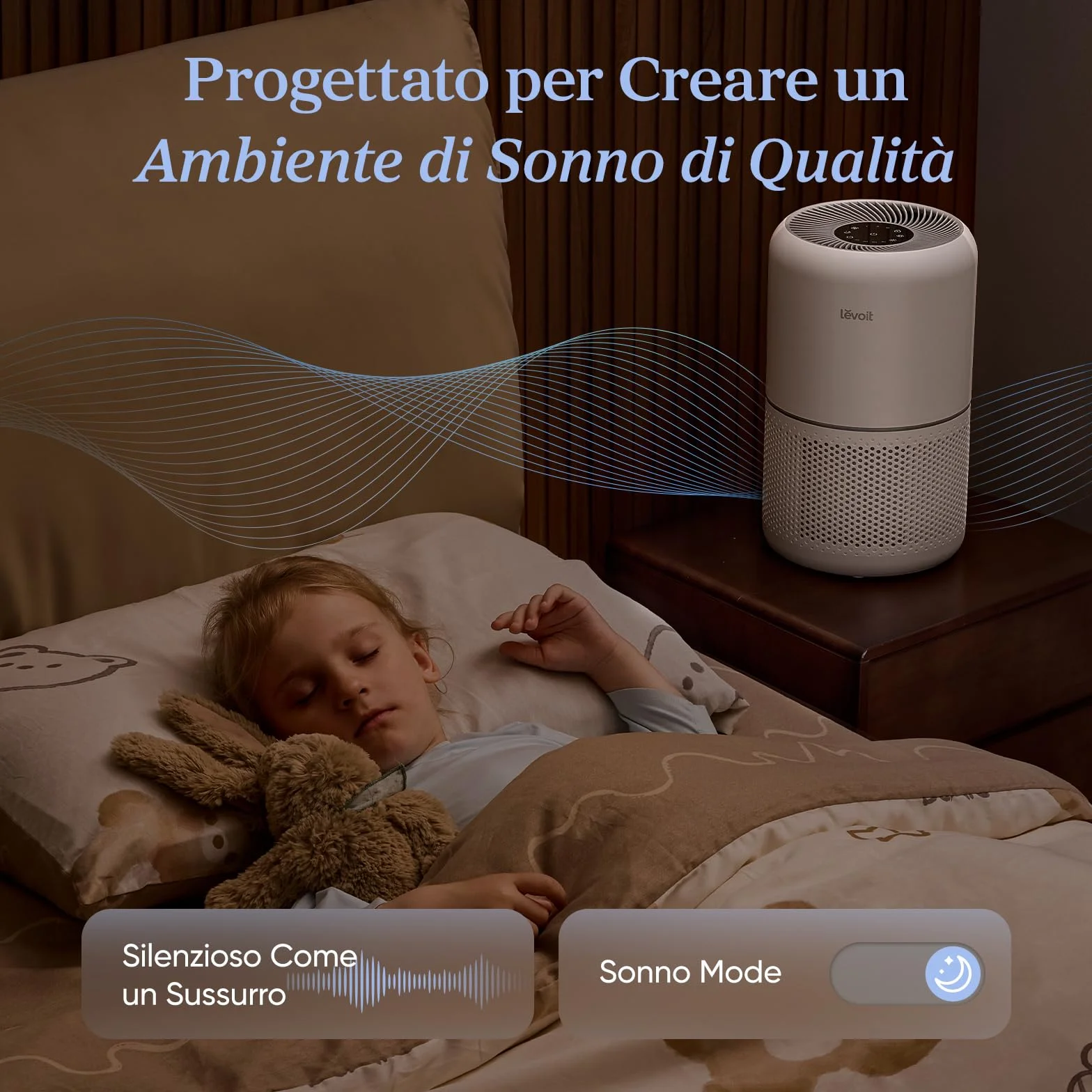 LEVOIT Purificatore d'Aria, Filtro HEPA per Allergie e Asma, Fino a 44m², 24dB, Depuratore Rimuove 99,97% di Polvere Pollini Peli Muffe Fumo Odori, Modalità di Sonno&Timer, per Casa Uffcio