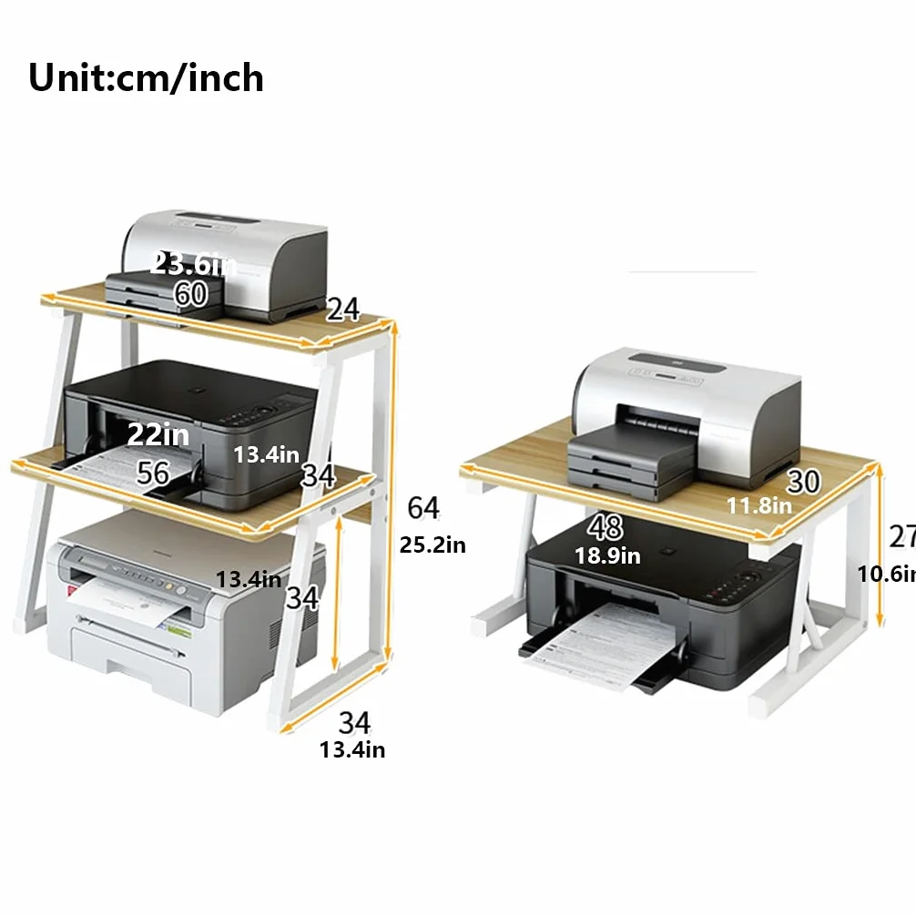 Supporto per stampante, supporto da scrivania bianco per stampante con 2 ripiani, piedini antiscivolo, supporto per stampante per ufficio domestico, organizer multifunzionale per stampanti e accesso