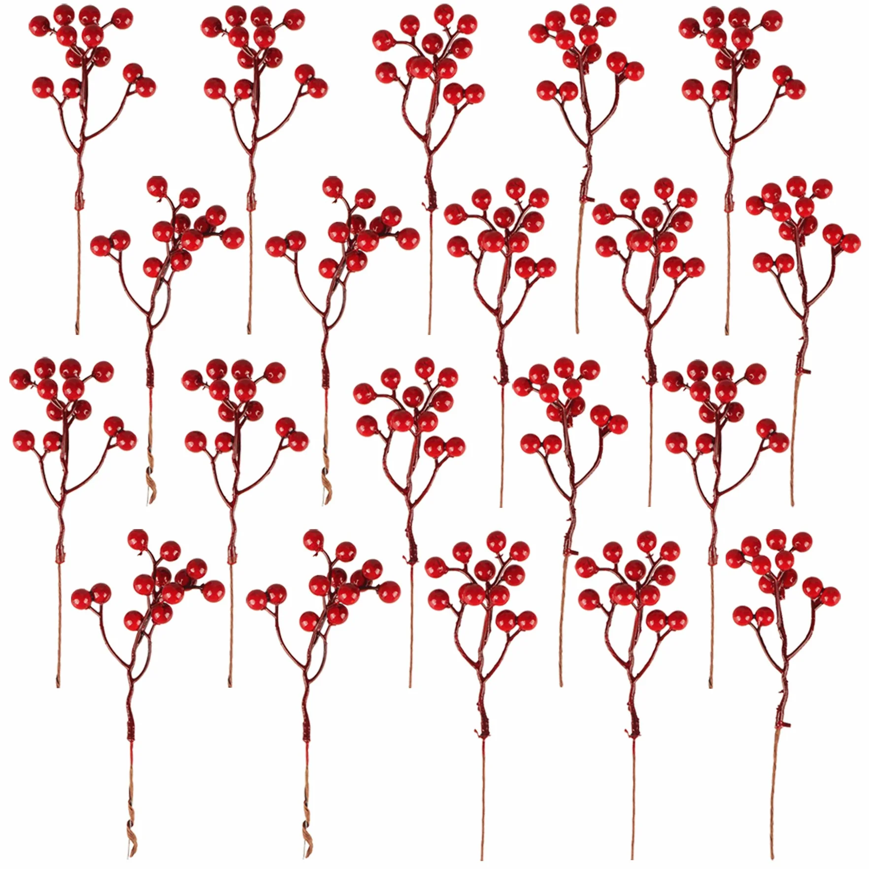 Fangoo 20 Pezzi Bacche Rosse Artificiali 18 cm Decorazione Albero di Natale