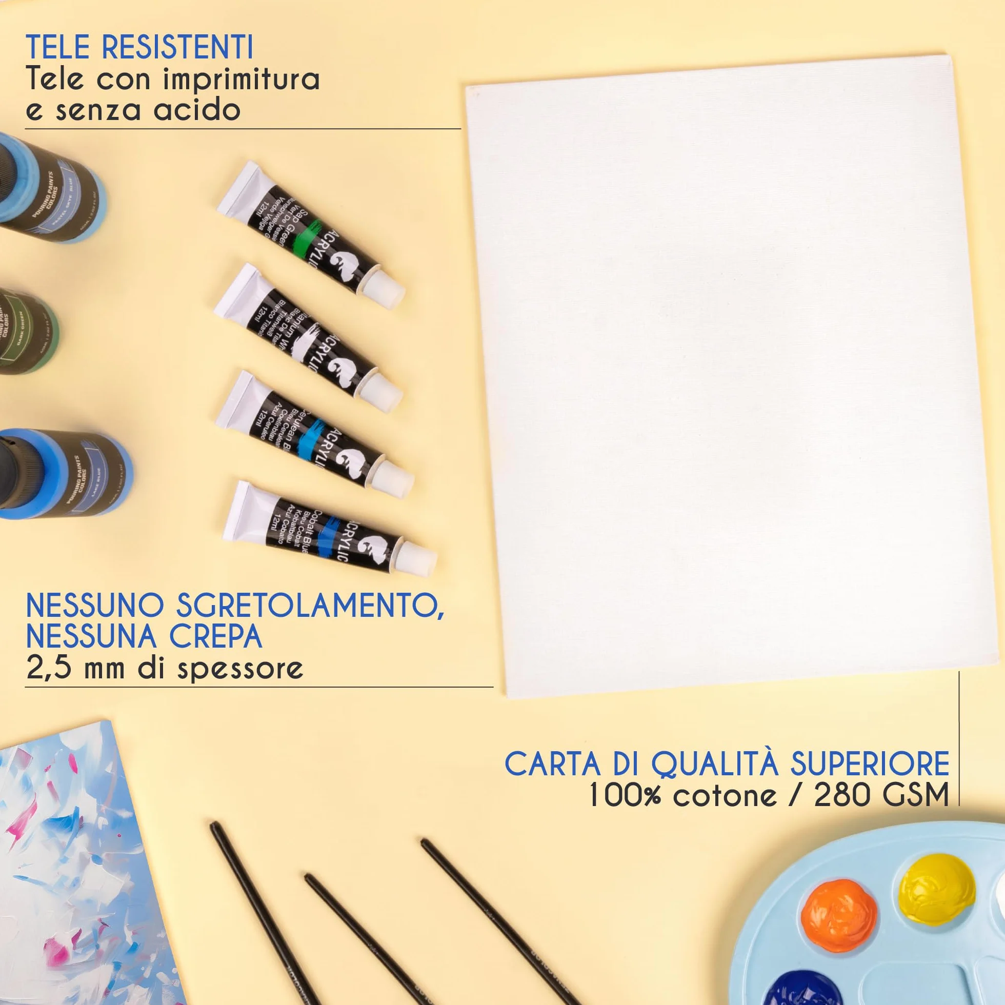 Zenacolor Set di 28 Tele per Dipingere Multidimensionale 100% Cotone 13x18 20x25 24x20 30x40