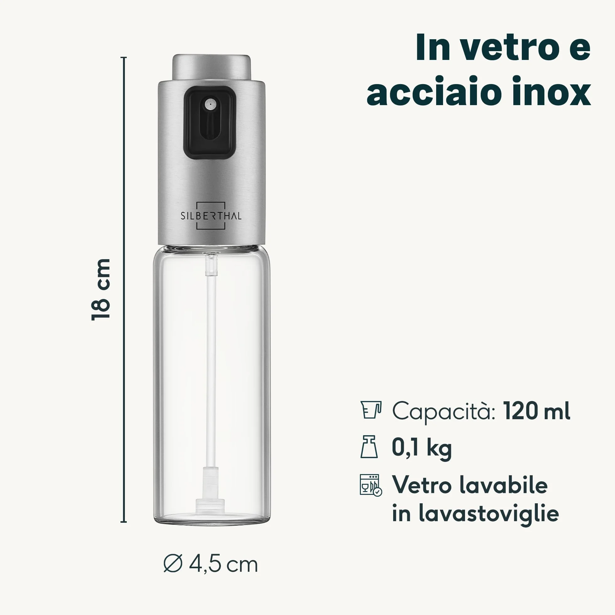 SILBERTHAL Spruzzatore Olio 120ml Vetro Acciaio Inossidabile Spray