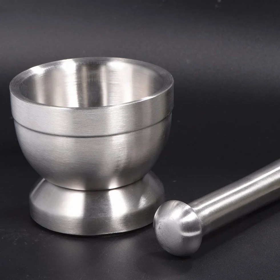 Mortaio in acciaio inox con pestello, diametro 10 cm