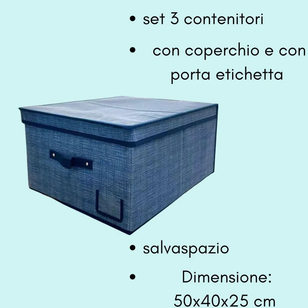 Scatole per armadio con Coperchio Set 3 - Contenitore Medi 50x40x25 cm Robusti