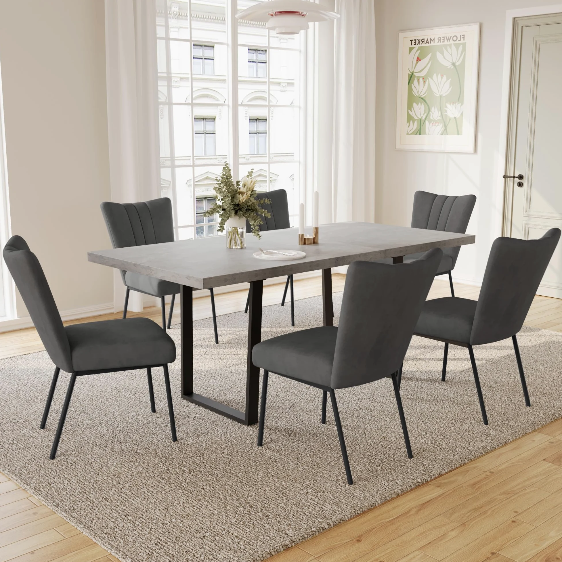 JIEXI Tavolo da pranzo allungabile 4-6 posti, tavolo da pranzo allungabile e sedie, materiale MDF moderno, adatto per soggiorno, cucina, lunghezza 130-170 cm