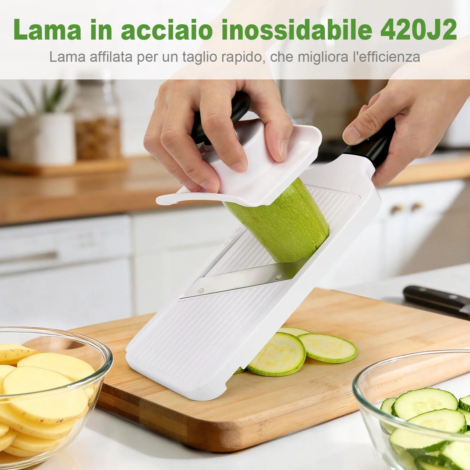 Ibergrif Mandolina per Verdure e Frutta Affettatrice Regolabile 1–4 mm con Protezione per le Dita