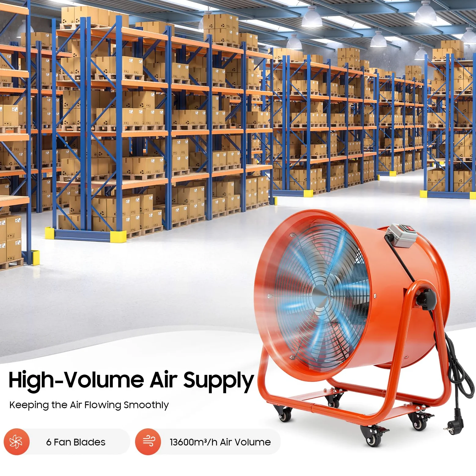 Ventilatore a tamburo, 1100 W, 2800 giri/min, 280 Pa, movimento ad alta velocità, 13600 m³/h, ventilatore industriale portatile, ventilatore elettrico
