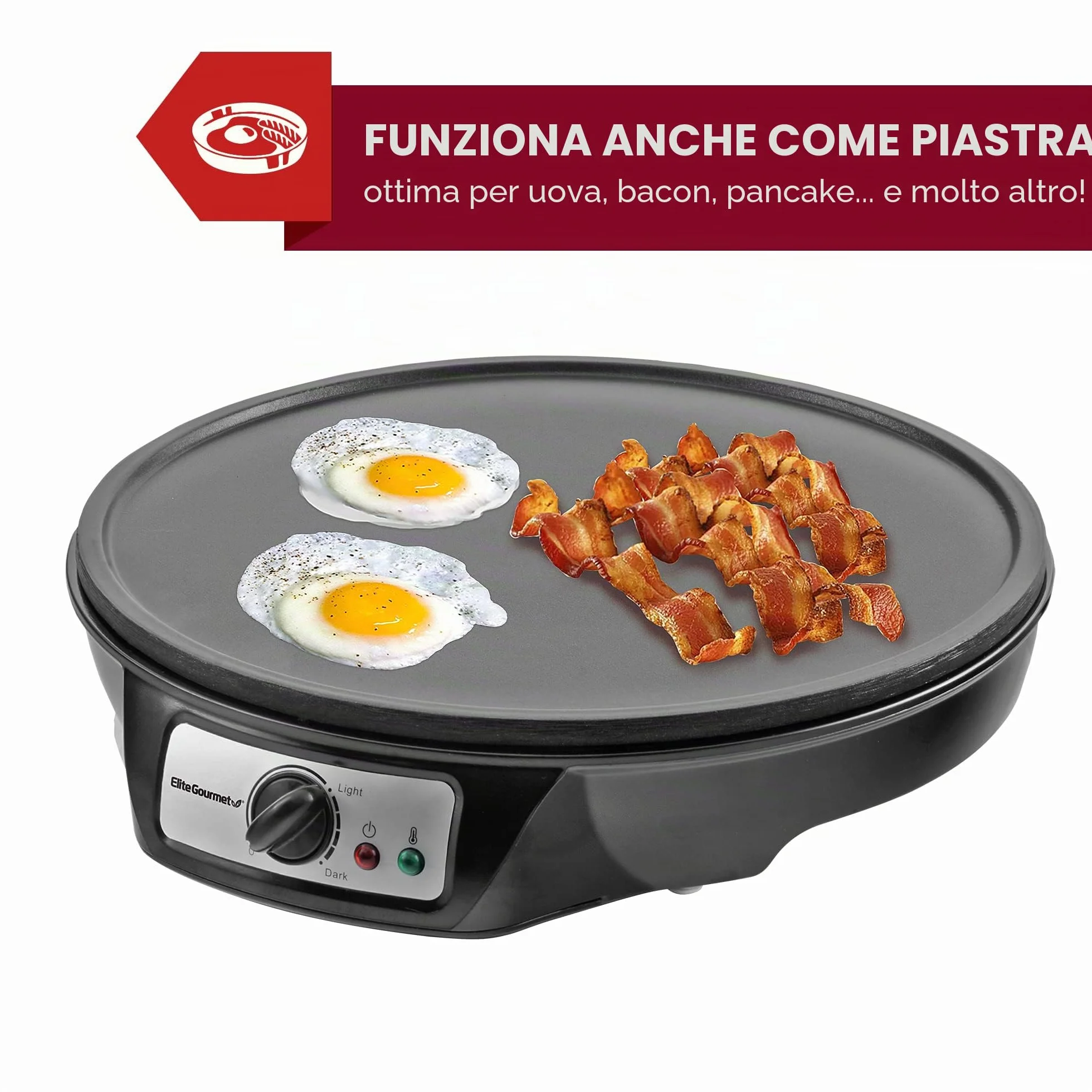 Elite Gourmet Crepiera elettrica ECP-126 30,5 cm antiaderente nero