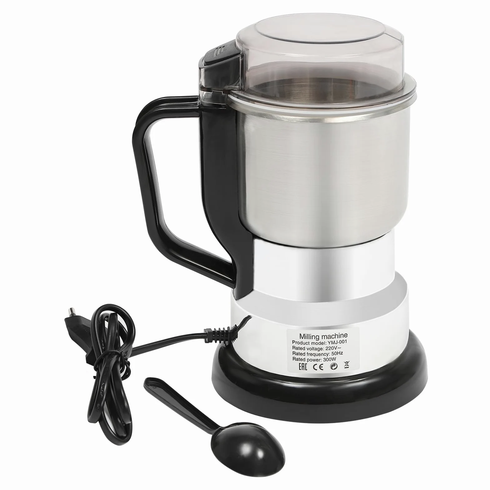 Grano Elettrico Mulino Multifunzionale 300W Alta Velocità Macinaspezie Macinacaffè Ultra Fine 500ml Capacità Acciaio Inox Polvere Macchina Coperchio Trasparente Per Materiali Secchi