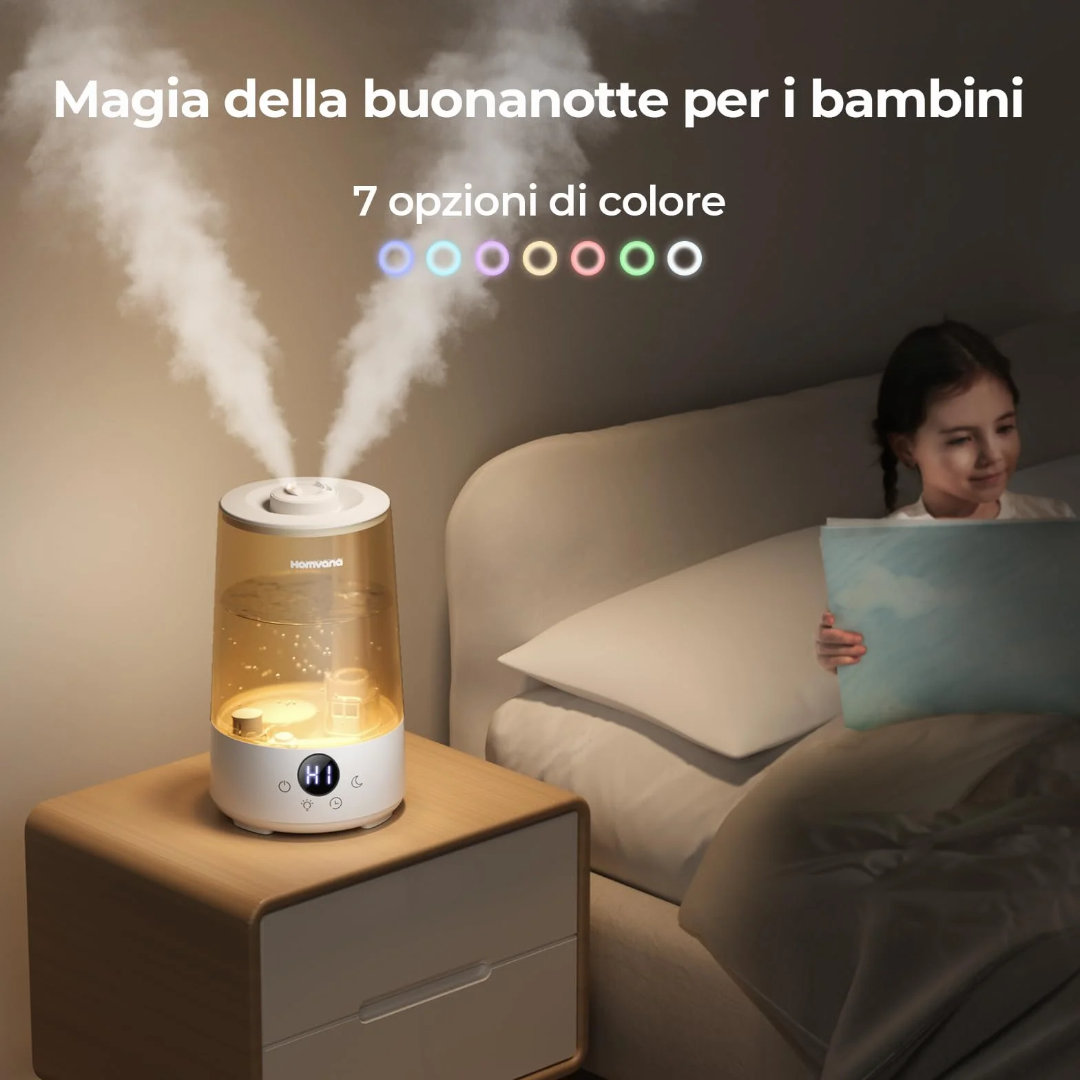 Umidificatore Ambiente Bambini Homvana 3.6L, 360°Cool Mist 16dB Silenzioso for Baby, Piante Dura da 34H, Auto Sleep Modo, con Luce e Aromaterapia Top-Fill, Facile da Pulire, Oli Essenziali (Grigio)