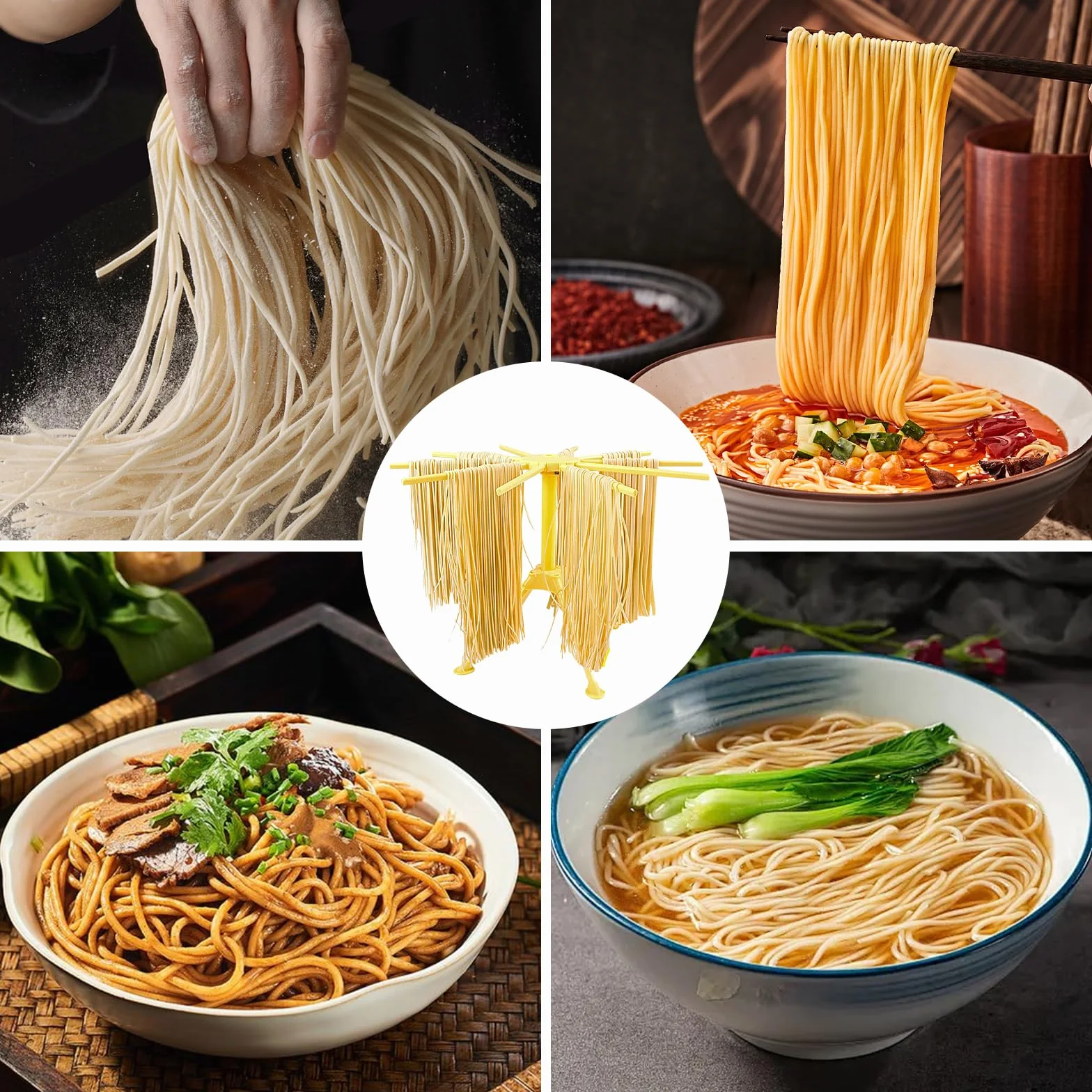 Stendipasta, pieghevole, con 10 pioli estraibili, pasta fatta a mano, per appendere la pasta in piedi