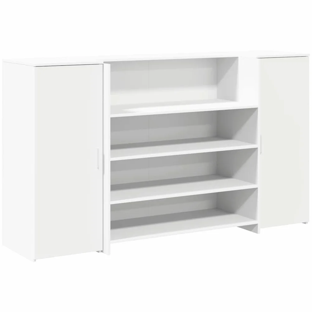 Bancone Reception Bianco 180x50x103,5cm Scrivania da Ufficio | Bancone cassa componibile con 2 mobili contenitori, ideale per hall di hotel, saloni di bellezza e uffici professionali.
