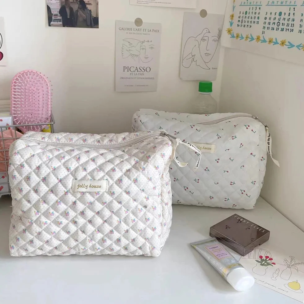 Aucuu Borsa da Toilette da Viaggio Beauty Case Floreale Trucco Organizer per Cosmetici
