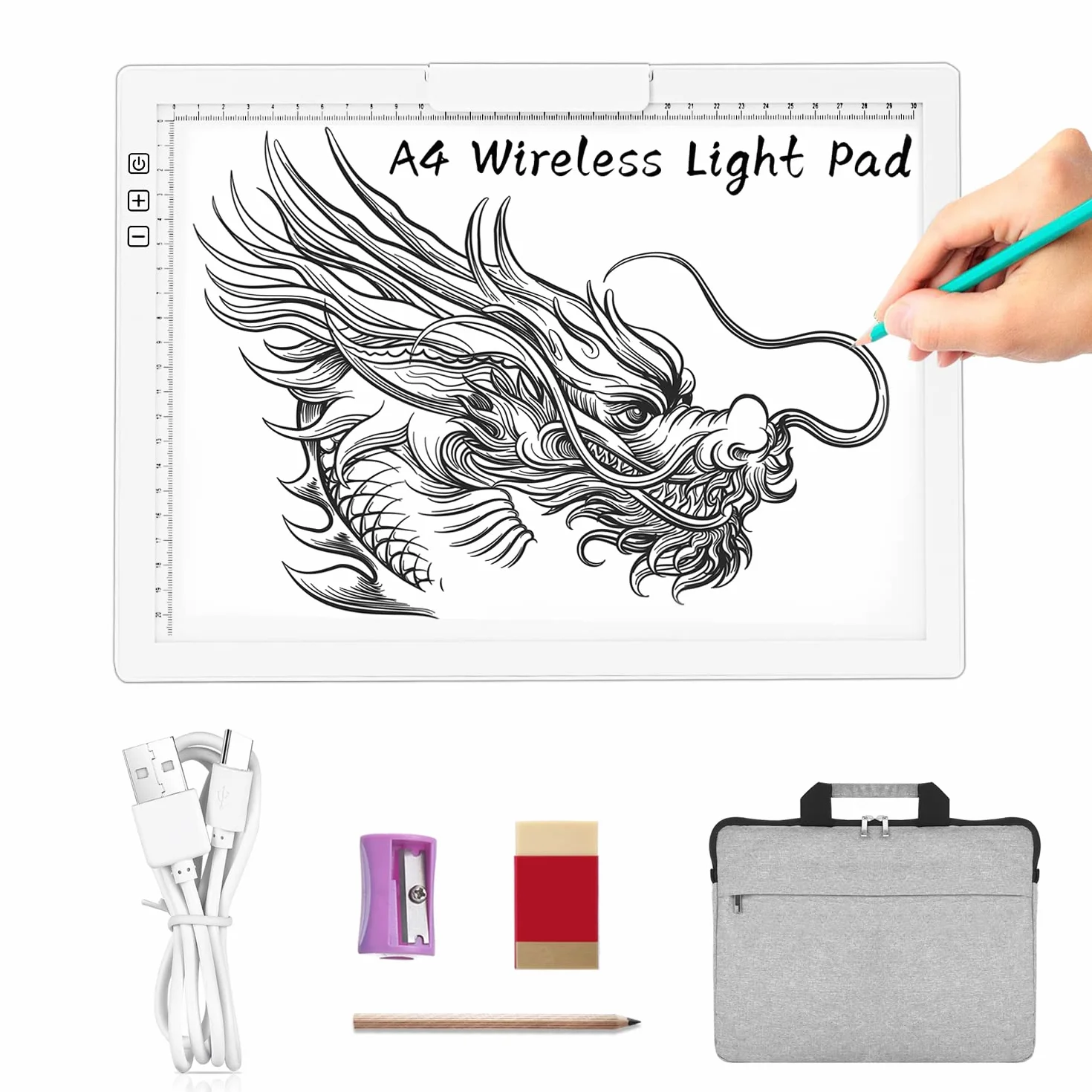 TOHETO A4 Ricaricabile Lavagna Luminosa LED Light Pad per Disegnare con Borsa Trasporto Bianco