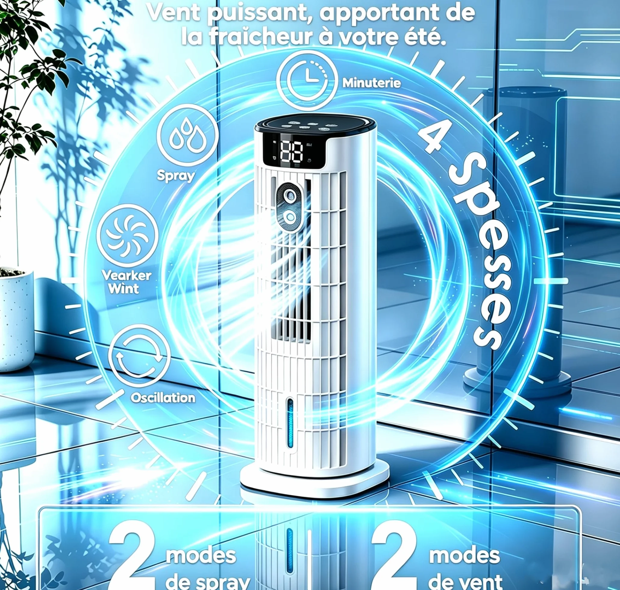 Condizionatore Portatile | Controllo doppio telecomando e touch | 3 in 1 raffreddamento con umidificazione | Serbatoio da 800ml | Vento forte fino a 7,5 m/s | Silenzioso ed efficiente