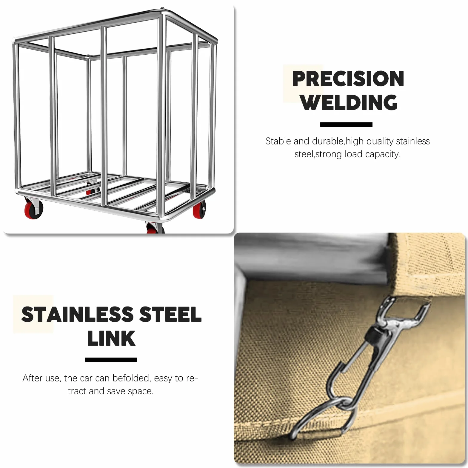Carrello per lavanderia pesante commerciale, grande carrello portaoggetti in acciaio inox con ruote, cesti di rotolamento, camion con fodera rimovibile in tela per Lndustrial/Home 400L