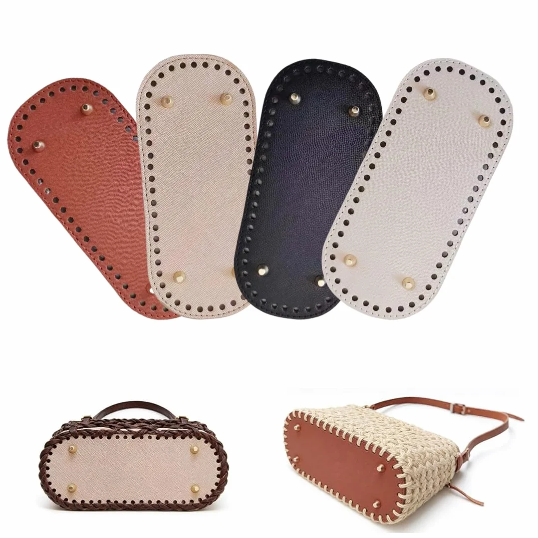 Set di 4 Basi Borsa Pelle PU Fondo Borsa Uncinetto 22x10cm Fondi per Borse Uncinetto con Fori