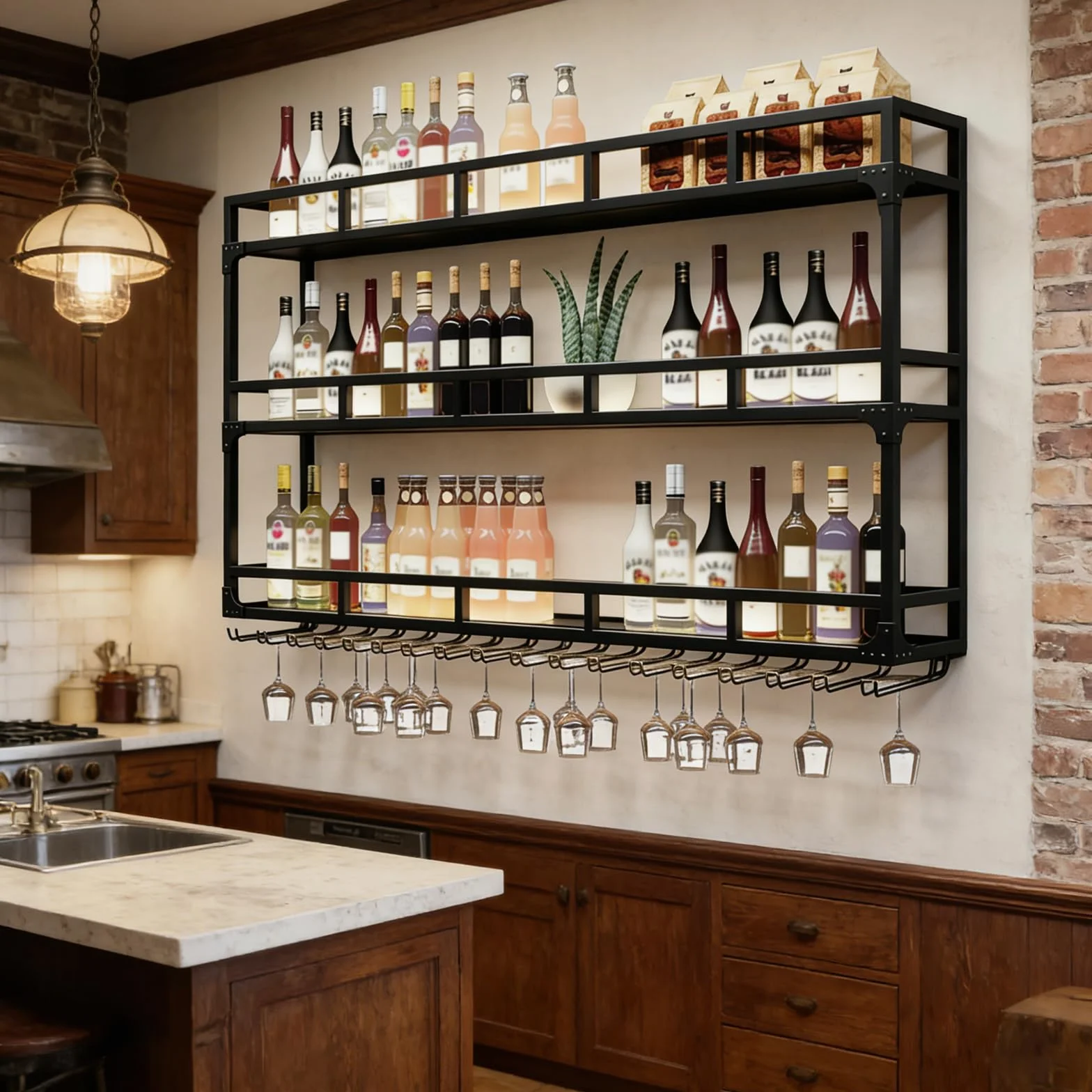 PortabottiglieDa Vino, Portabottiglie Da Parete Con Ripiano Espositivo, 3 Livelli Portabottiglie Da Vino A Parete Per Casa, Bar, Ristorante (BLACK, 100 * 25 * 90CM)